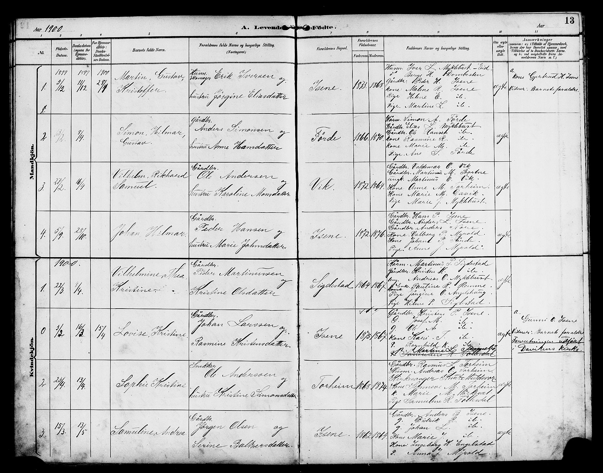 Davik sokneprestembete, SAB/A-79701/H/Hab/Habd/L0002: Parish register (copy) no. D 2, 1890-1919, p. 13