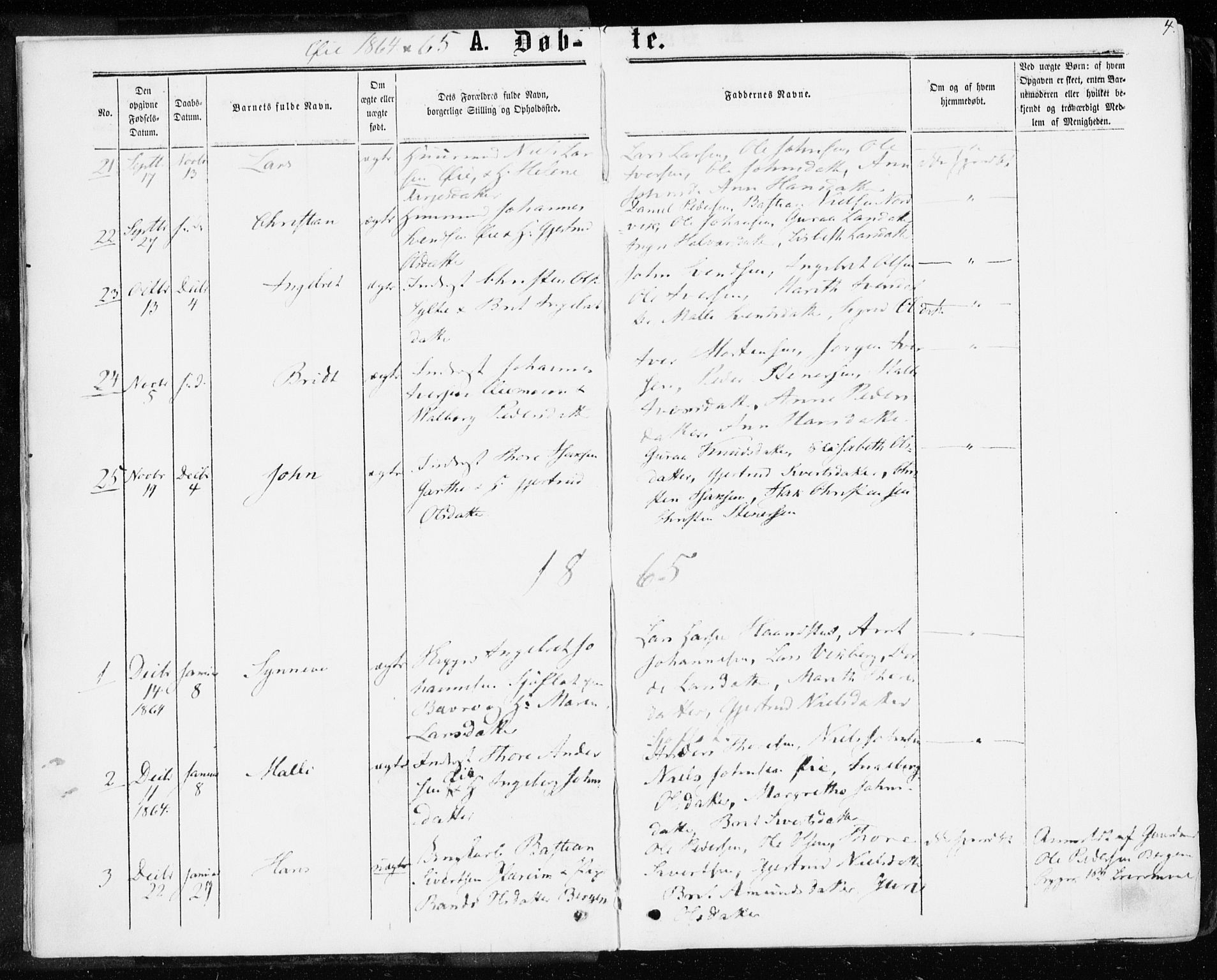 Ministerialprotokoller, klokkerbøker og fødselsregistre - Møre og Romsdal, SAT/A-1454/595/L1045: Parish register (official) no. 595A07, 1863-1873, p. 4