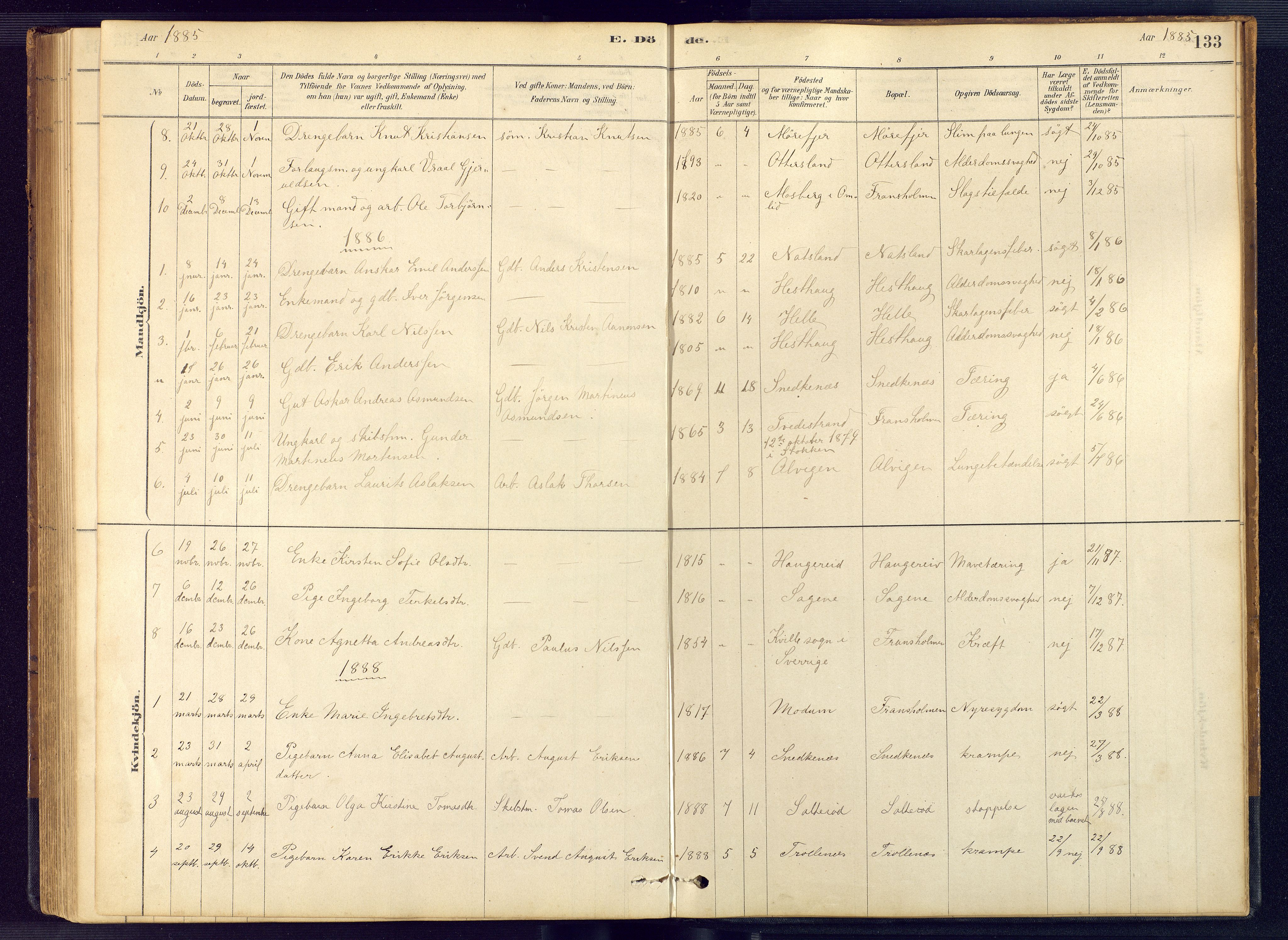 Austre Moland sokneprestkontor, SAK/1111-0001/F/Fb/Fbb/L0001: Parish register (copy) no. B 1, 1878-1904, p. 133