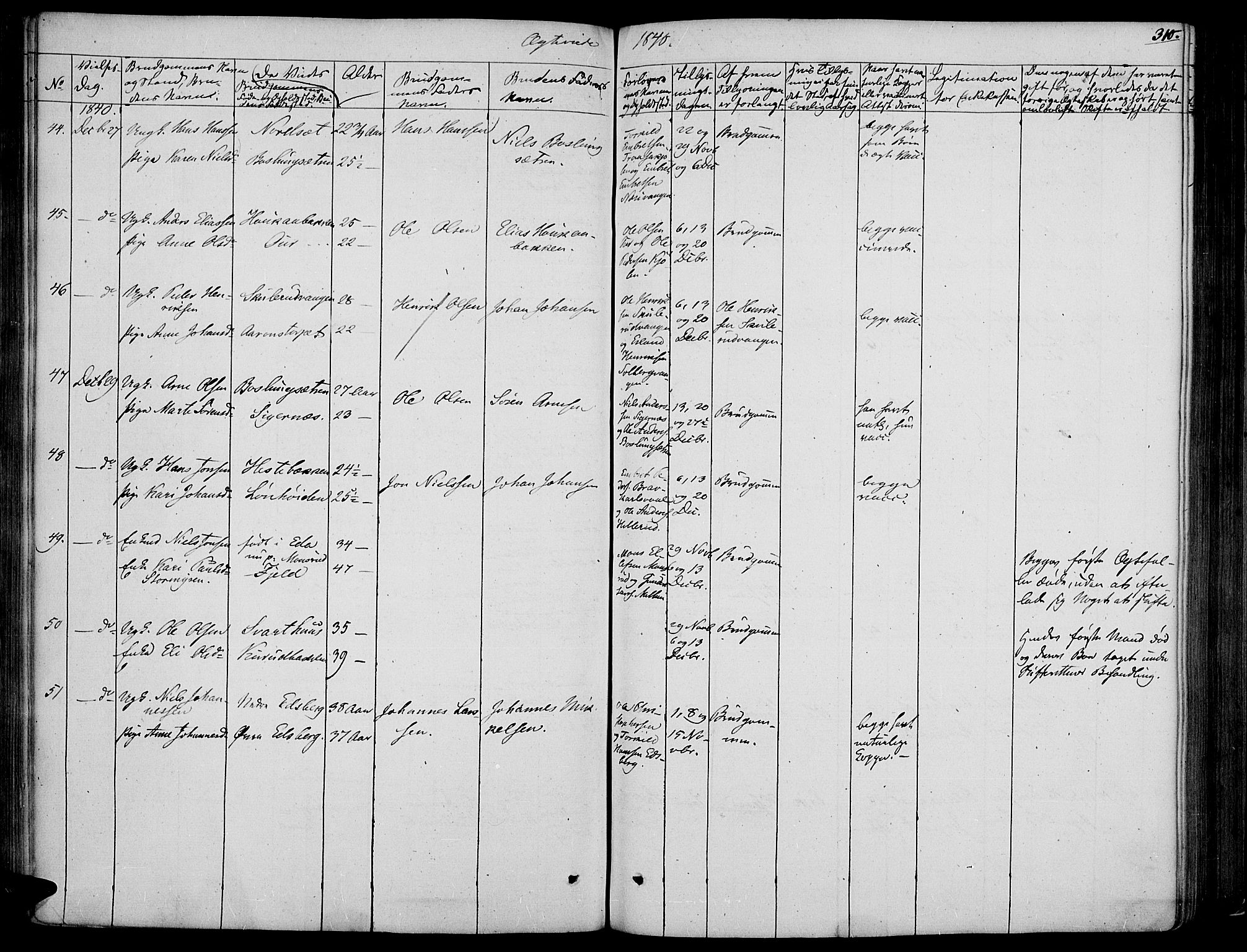 Vinger prestekontor, SAH/PREST-024/H/Ha/Haa/L0008: Parish register (official) no. 8, 1839-1847, p. 310