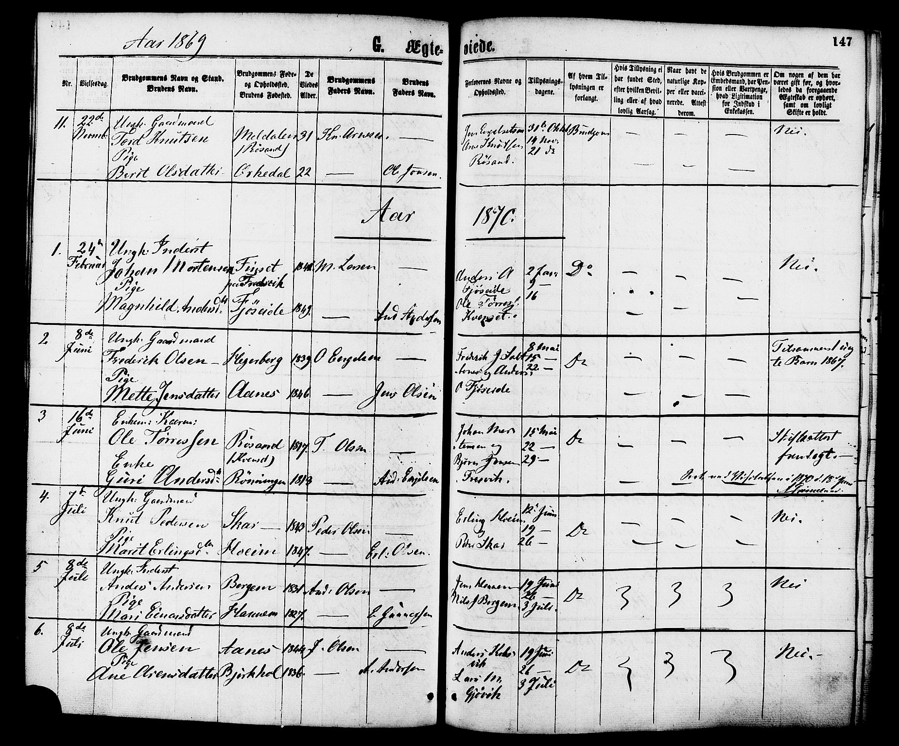 Ministerialprotokoller, klokkerbøker og fødselsregistre - Møre og Romsdal, AV/SAT-A-1454/586/L0986: Parish register (official) no. 586A12, 1867-1878, p. 147