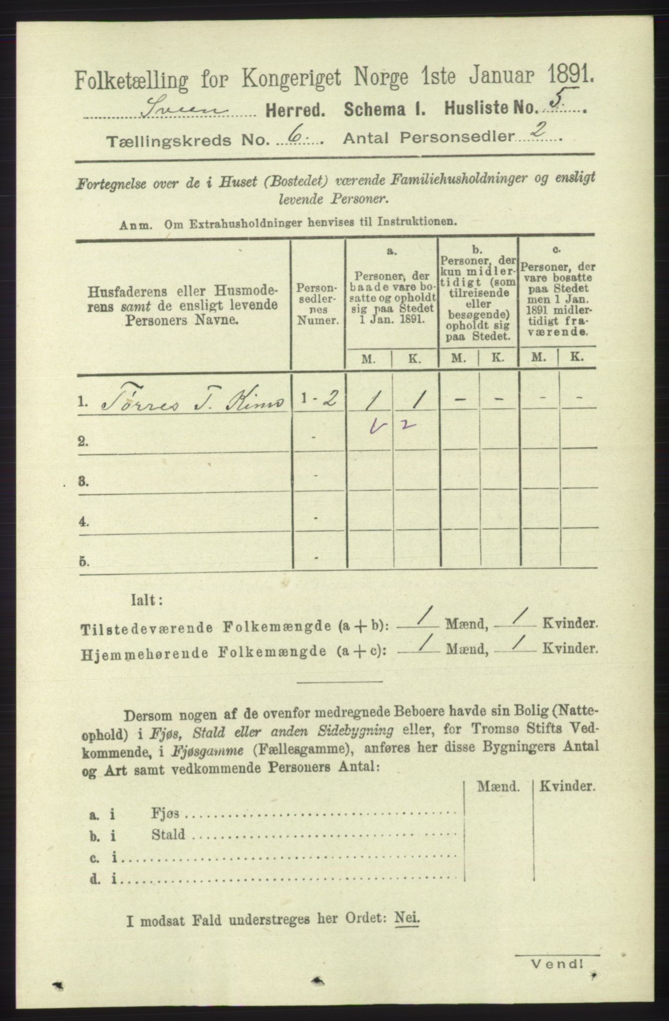 RA, 1891 census for 1216 Sveio, 1891, p. 1679