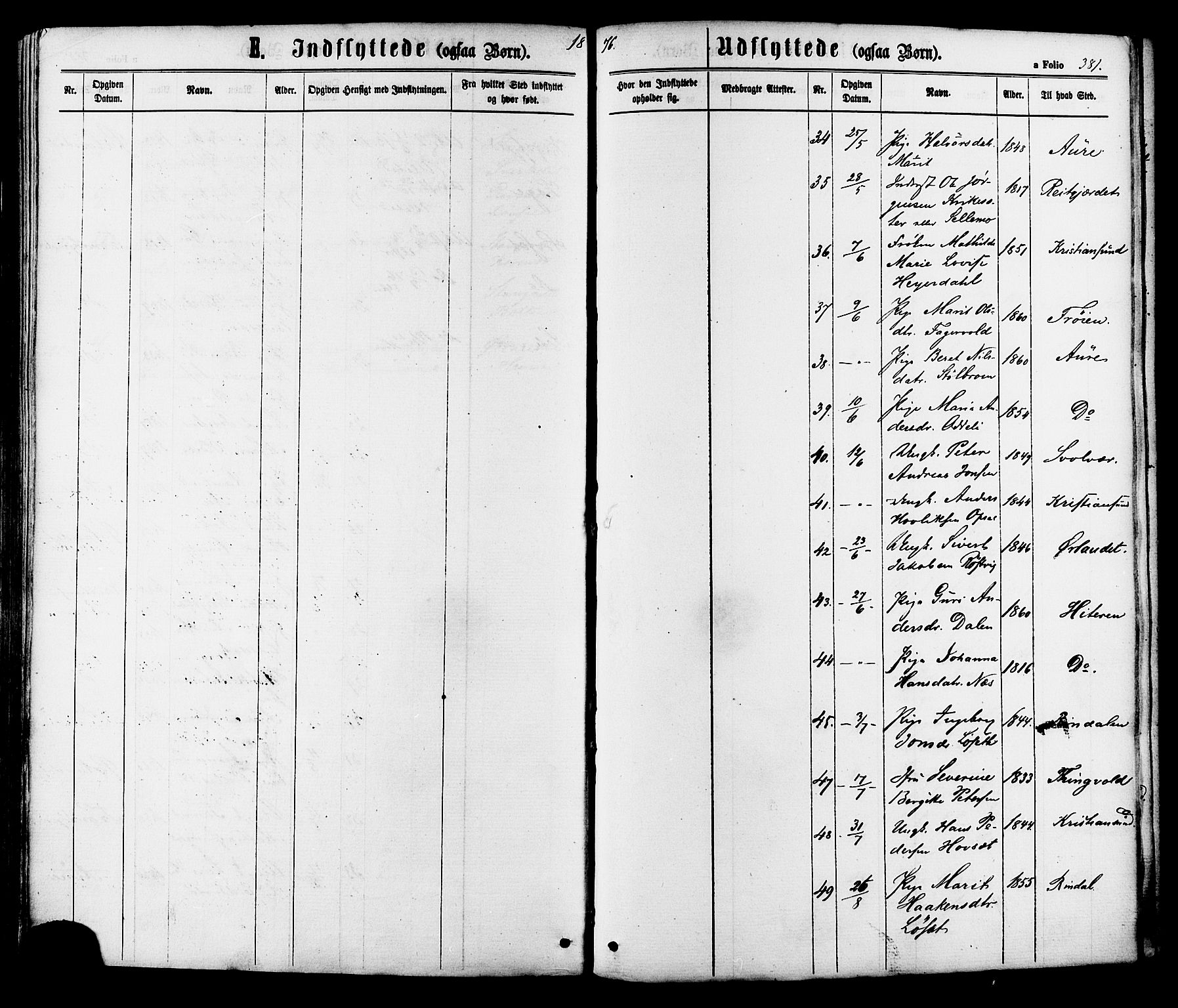 Ministerialprotokoller, klokkerbøker og fødselsregistre - Sør-Trøndelag, AV/SAT-A-1456/630/L0495: Parish register (official) no. 630A08, 1868-1878, p. 381