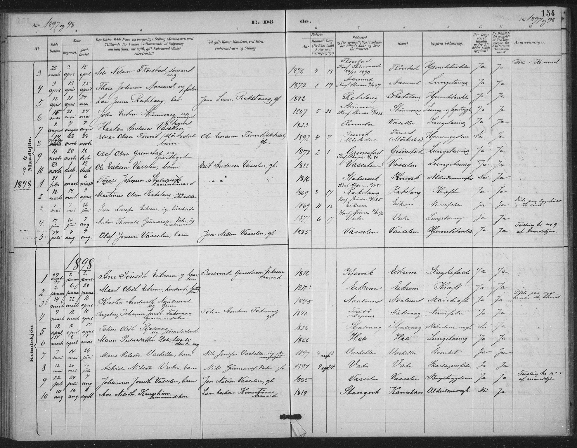 Ministerialprotokoller, klokkerbøker og fødselsregistre - Møre og Romsdal, AV/SAT-A-1454/587/L1000: Parish register (official) no. 587A02, 1887-1910, p. 154