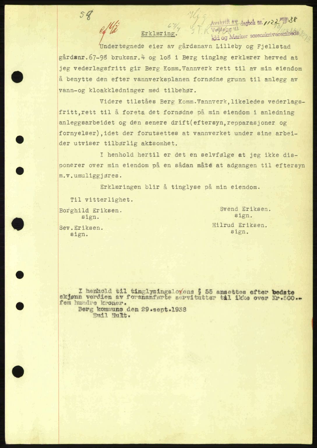 Idd og Marker sorenskriveri, AV/SAO-A-10283/G/Gb/Gbc/L0001: Mortgage book no. B1-3, 1936-1939, Diary no: : 1122/1938