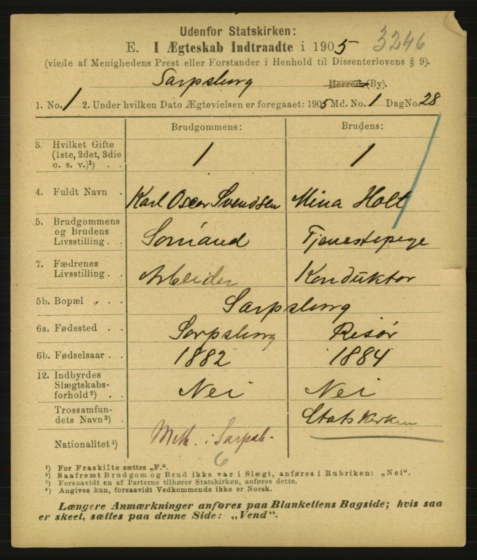 Statistisk sentralbyrå, Sosiodemografiske emner, Befolkning, AV/RA-S-2228/E/L0003: Fødte, gifte, døde dissentere., 1905, p. 1677