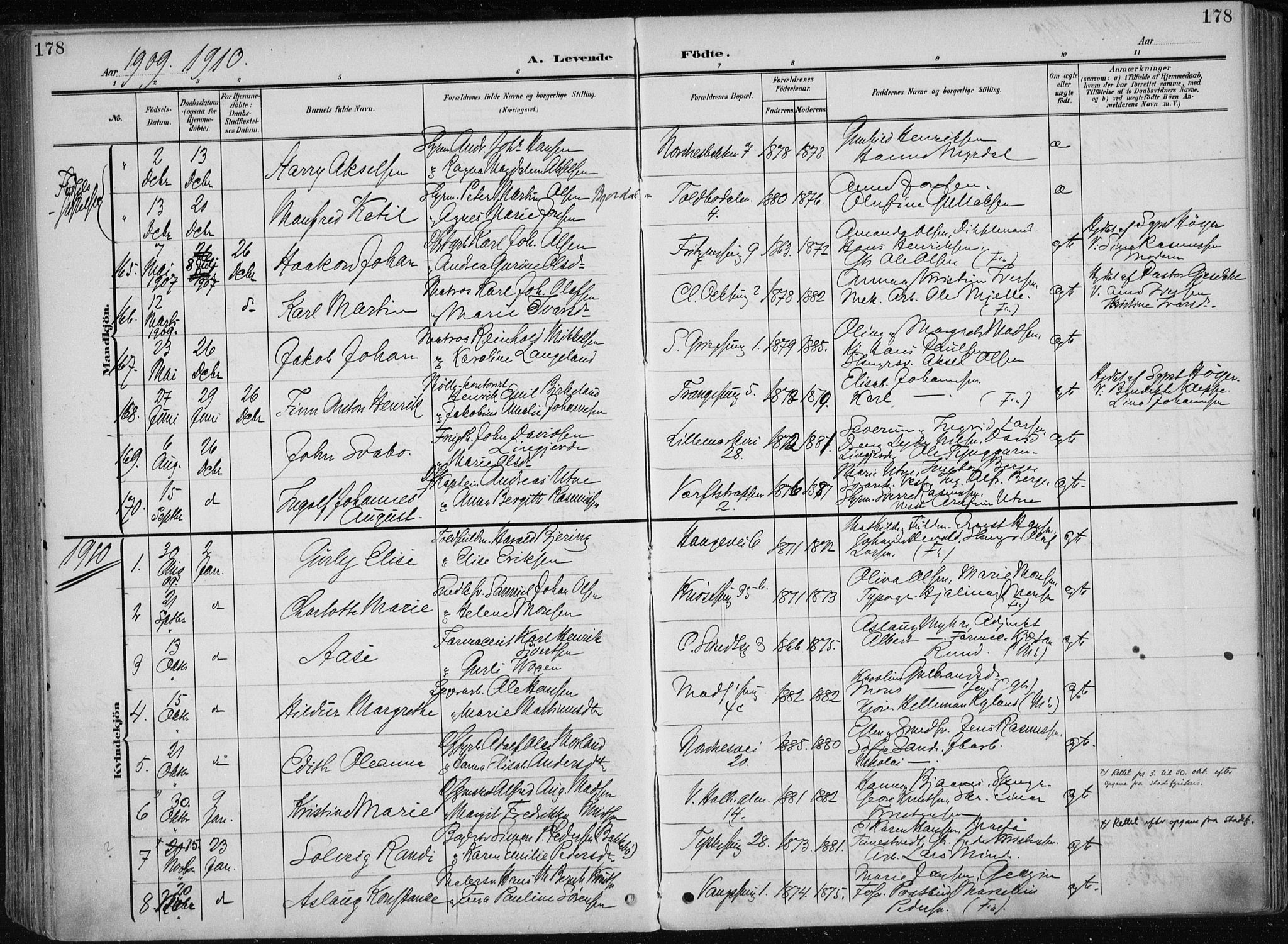 Nykirken Sokneprestembete, SAB/A-77101/H/Haa/L0019: Parish register (official) no. B 7, 1904-1916, p. 178