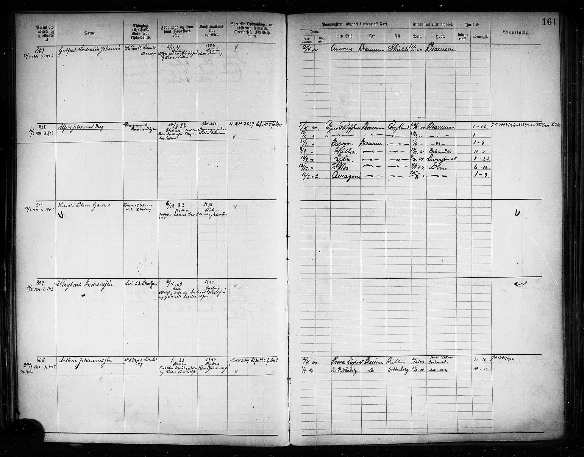 Drammen innrulleringsdistrikt, SAKO/A-781/F/Fb/L0005: Annotasjonsrulle, 1894-1905, p. 164