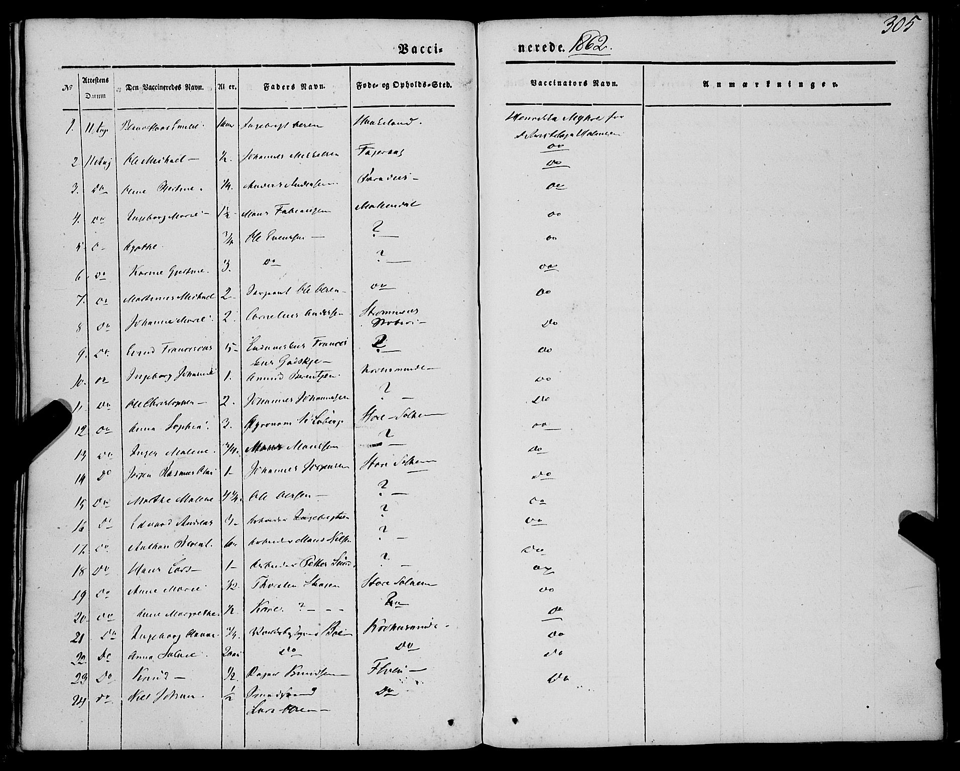 St. Jørgens hospital og Årstad sokneprestembete, AV/SAB-A-99934: Parish register (official) no. A 4, 1844-1863, p. 305