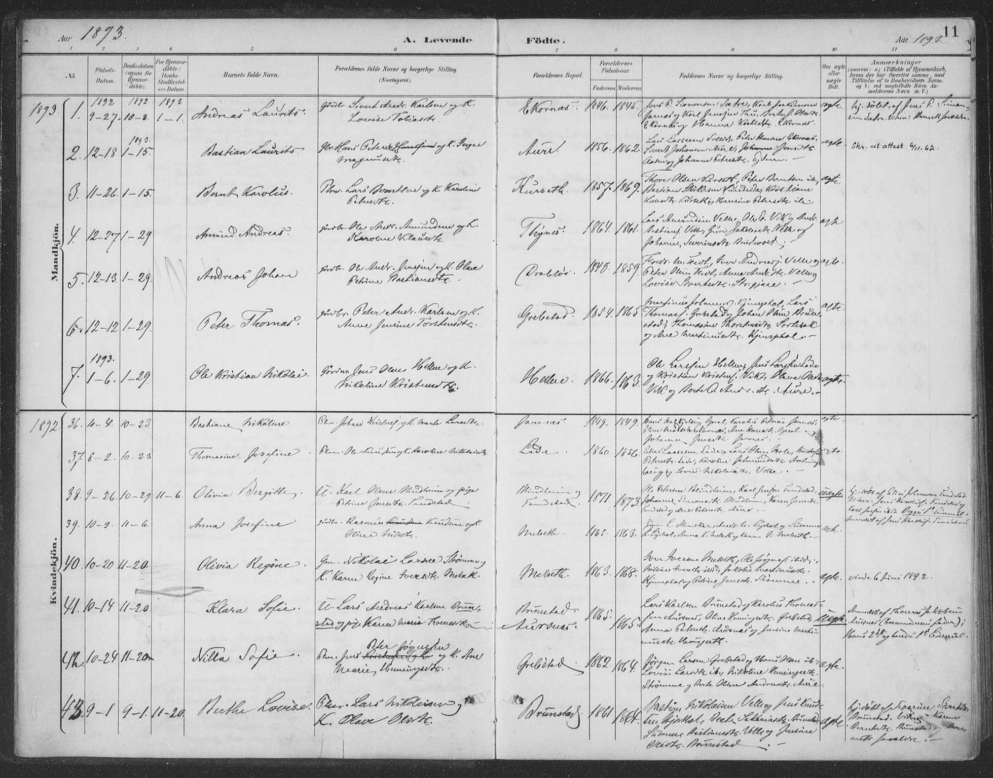 Ministerialprotokoller, klokkerbøker og fødselsregistre - Møre og Romsdal, SAT/A-1454/523/L0335: Parish register (official) no. 523A02, 1891-1911, p. 11