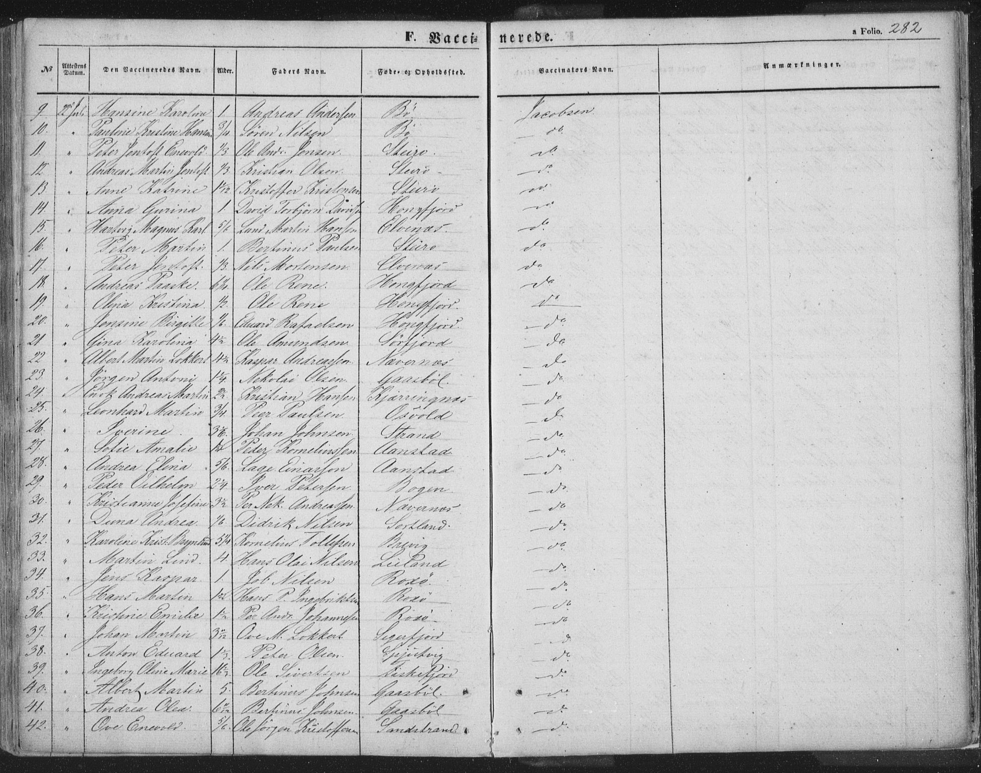 Ministerialprotokoller, klokkerbøker og fødselsregistre - Nordland, AV/SAT-A-1459/895/L1369: Parish register (official) no. 895A04, 1852-1872, p. 282