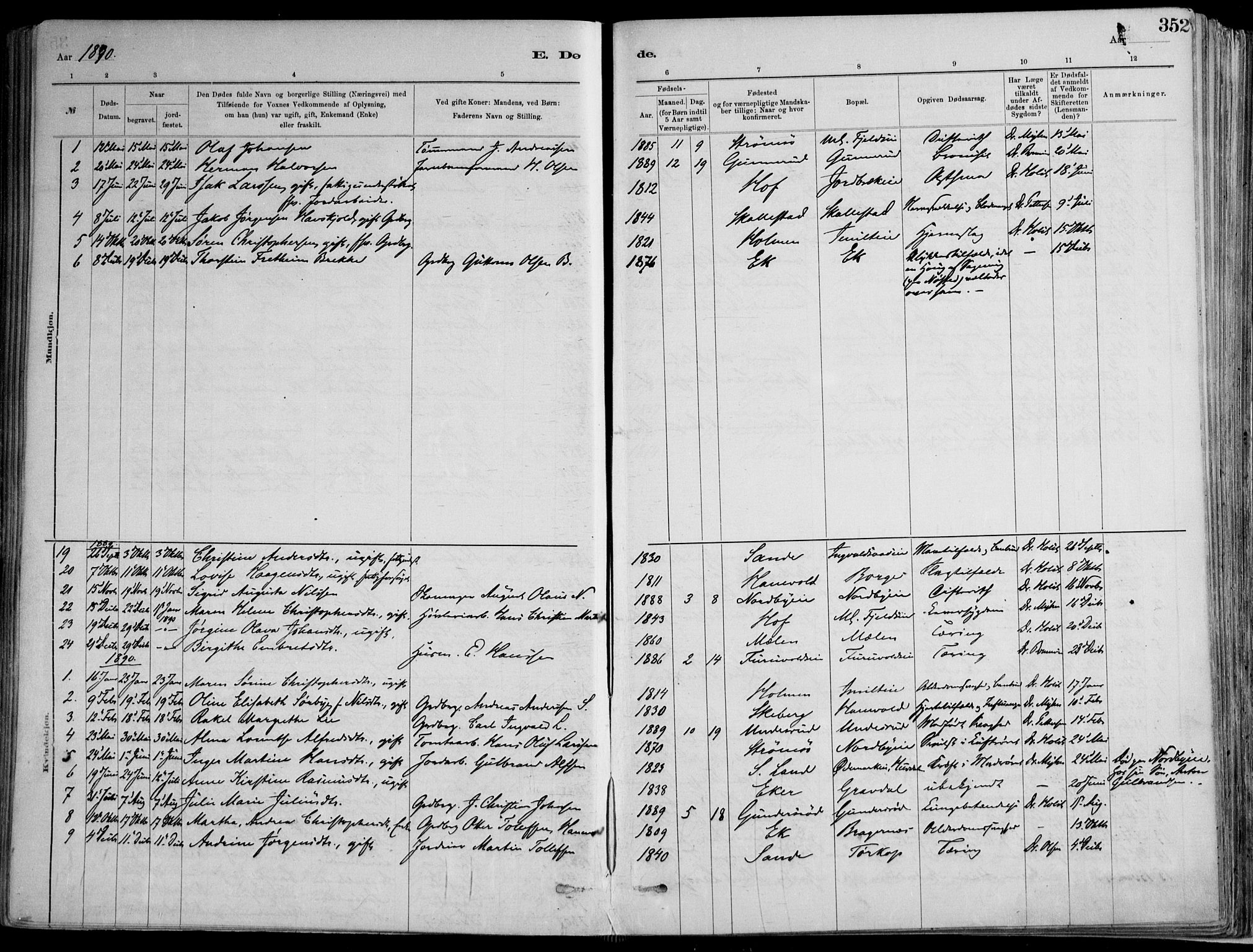 Skoger kirkebøker, AV/SAKO-A-59/F/Fa/L0006: Parish register (official) no. I 6, 1885-1910, p. 352