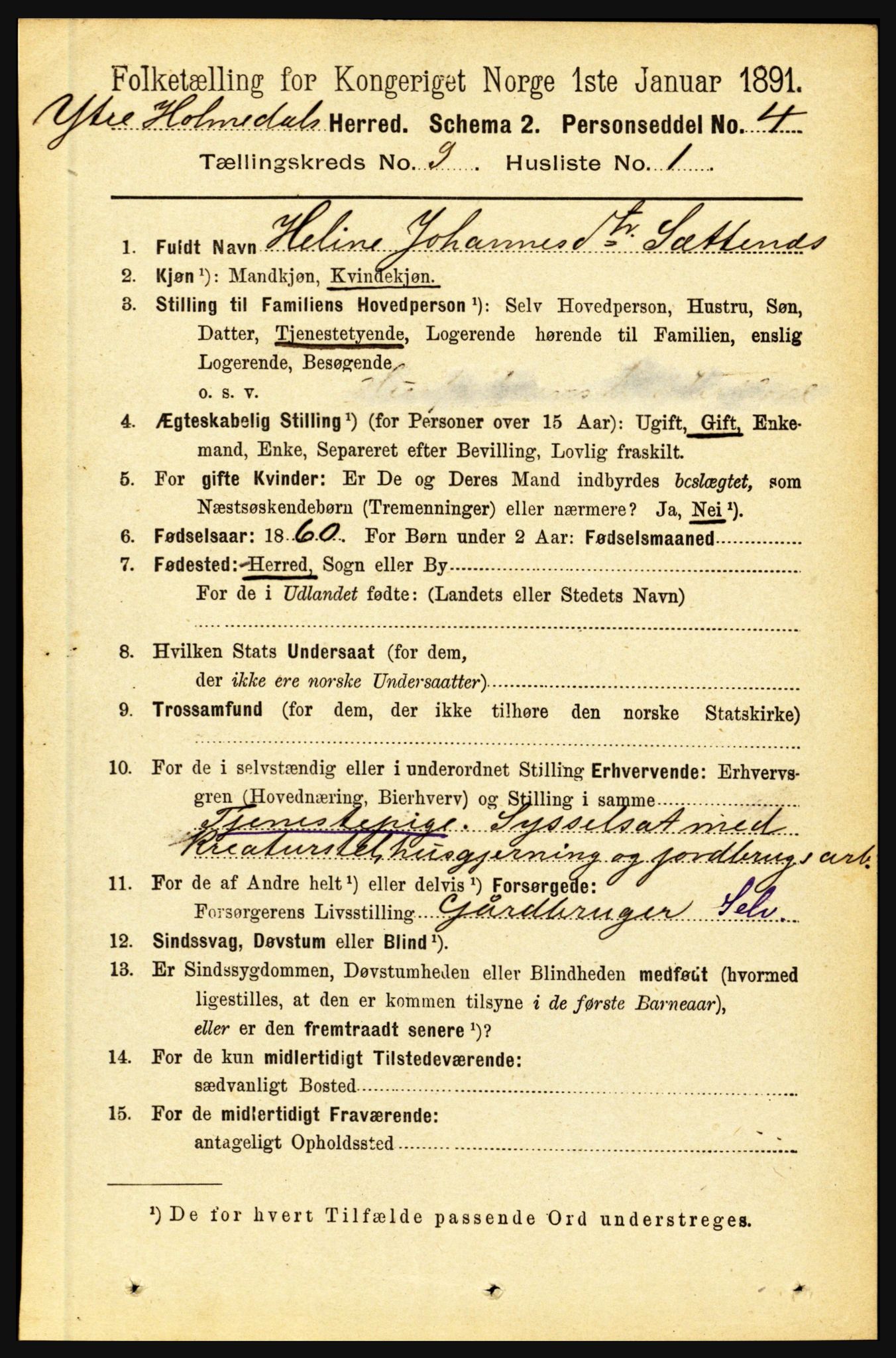 RA, 1891 census for 1429 Ytre Holmedal, 1891, p. 2044