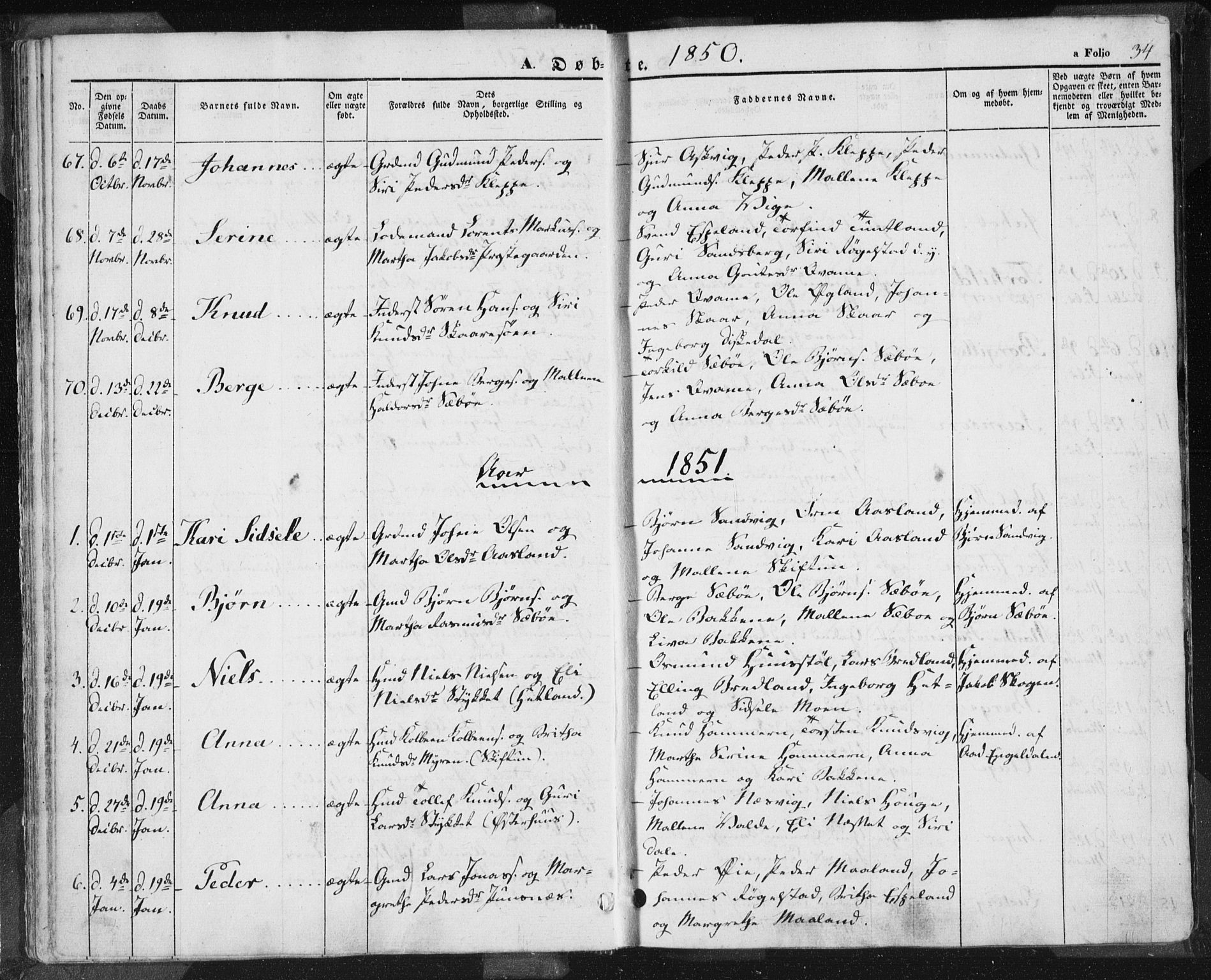 Hjelmeland sokneprestkontor, SAST/A-101843/01/IV/L0009: Parish register (official) no. A 9, 1846-1860, p. 34