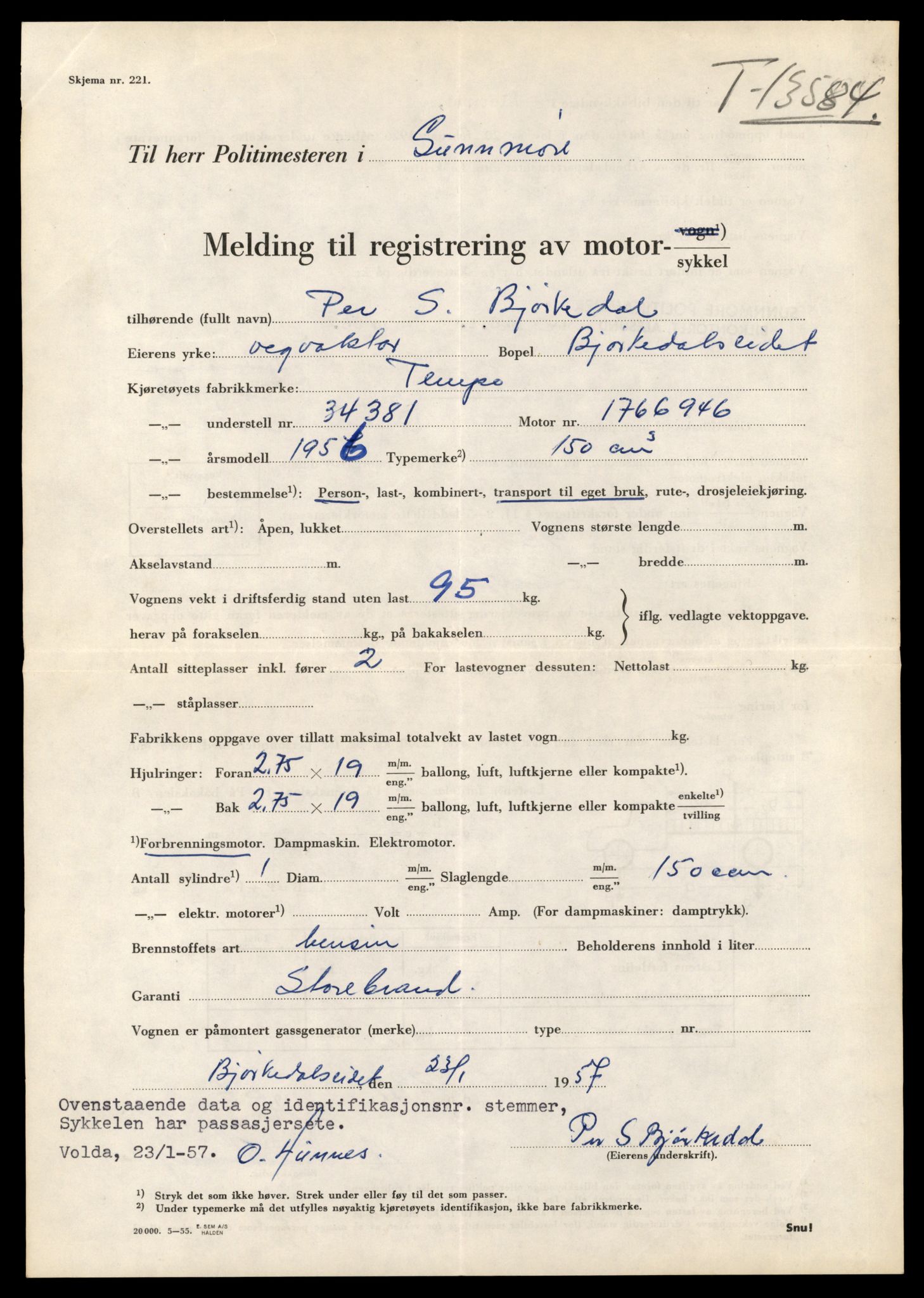 Møre og Romsdal vegkontor - Ålesund trafikkstasjon, AV/SAT-A-4099/F/Fe/L0039: Registreringskort for kjøretøy T 13361 - T 13530, 1927-1998, p. 389