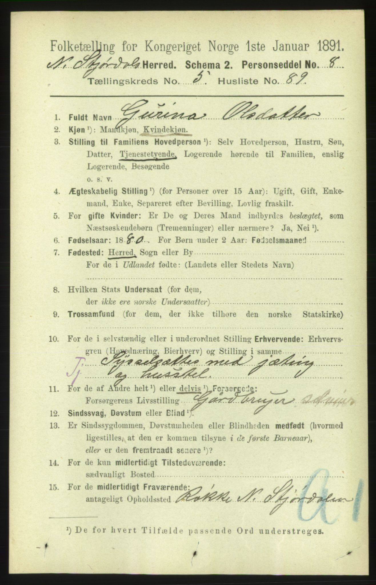 RA, 1891 census for 1714 Nedre Stjørdal, 1891, p. 2492