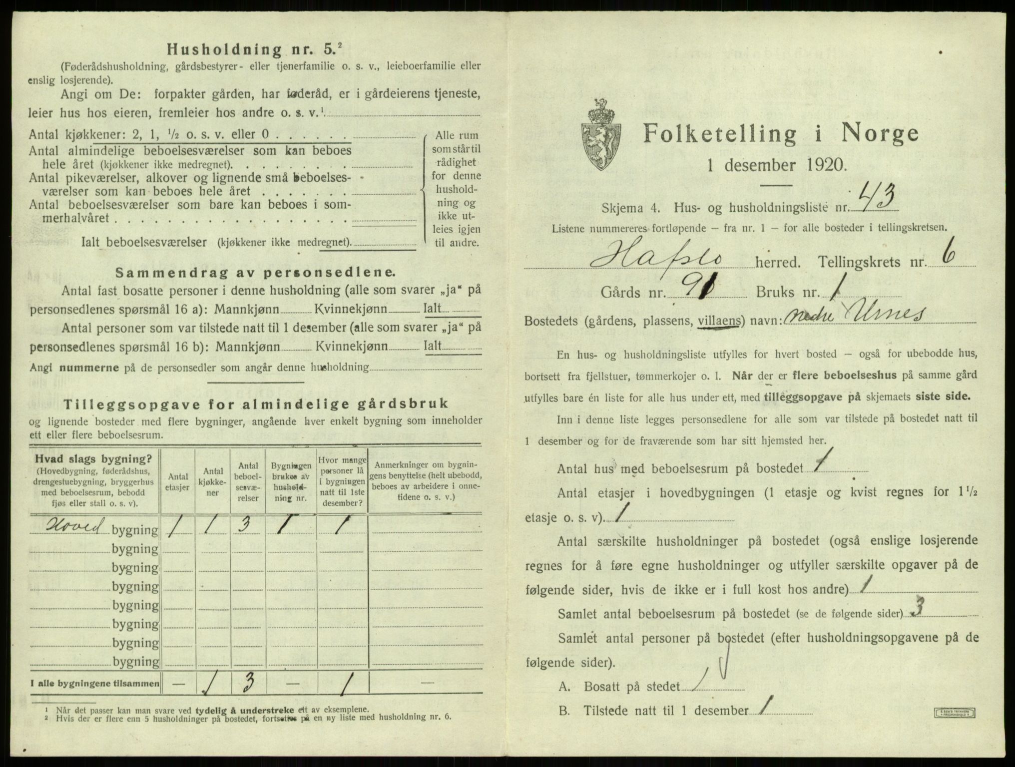 SAB, 1920 census for Hafslo, 1920, p. 761