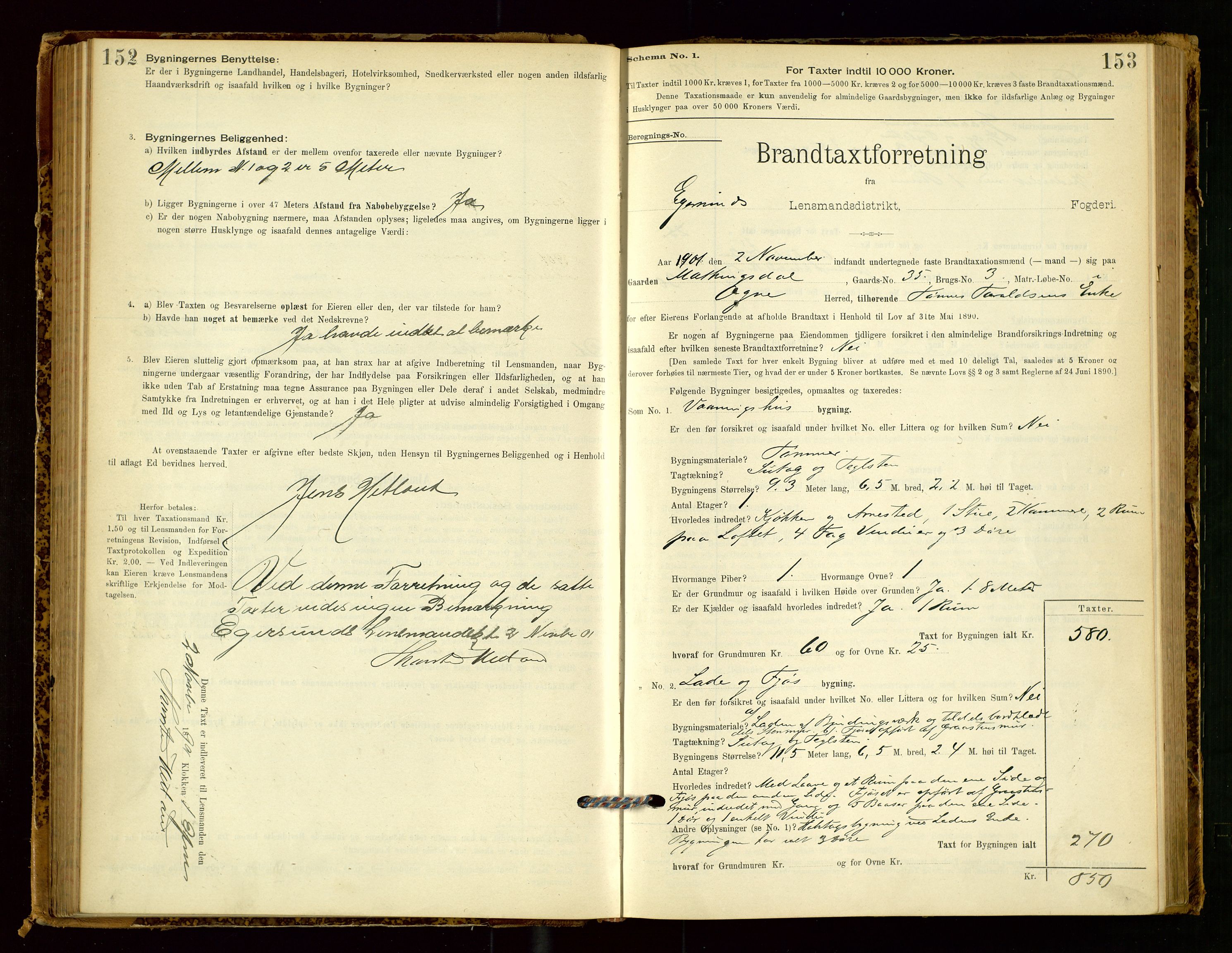 Eigersund lensmannskontor, AV/SAST-A-100171/Gob/L0001: Skjemaprotokoll, 1894-1909, p. 152-153