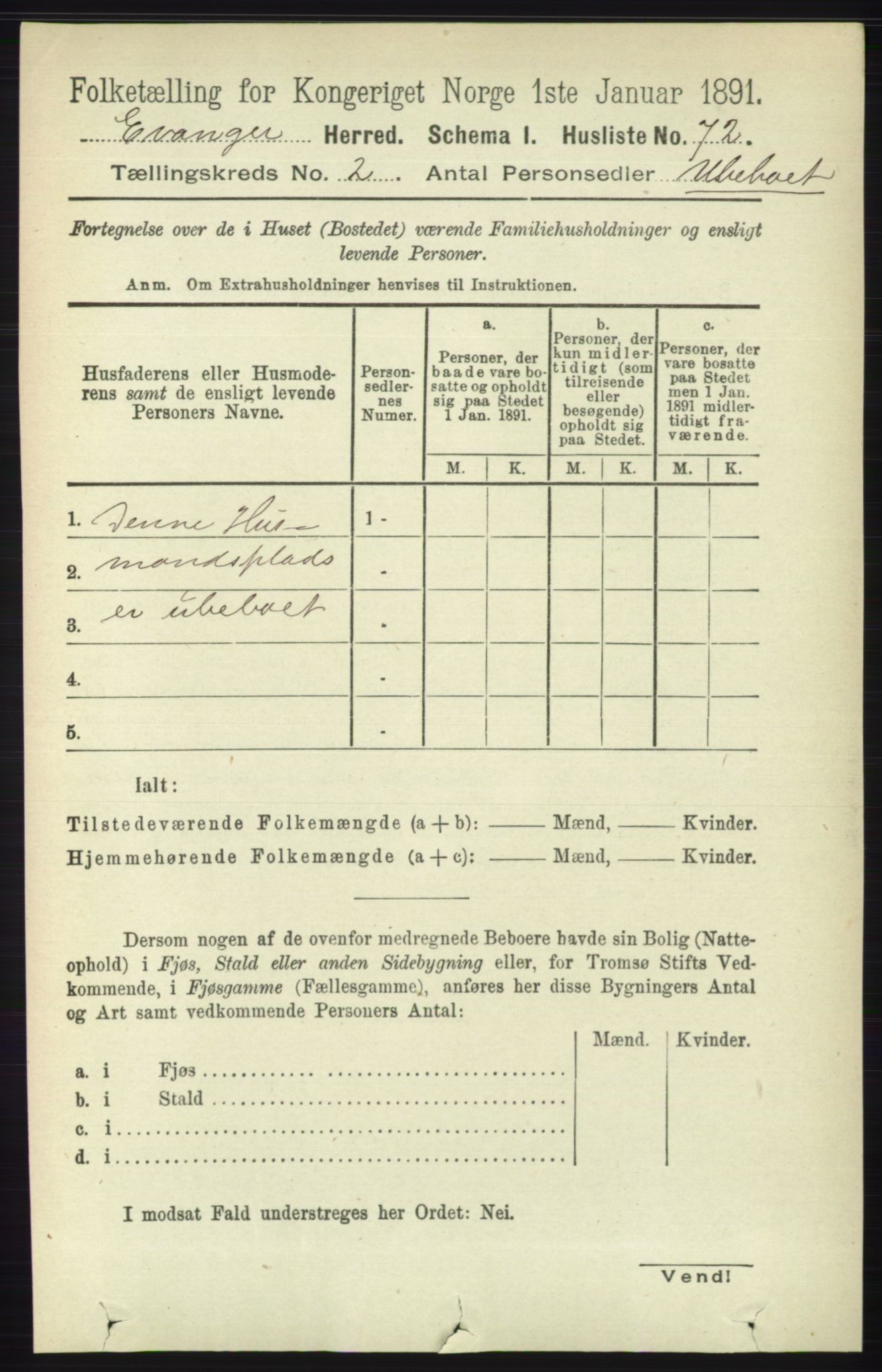 RA, 1891 census for 1237 Evanger, 1891, p. 326