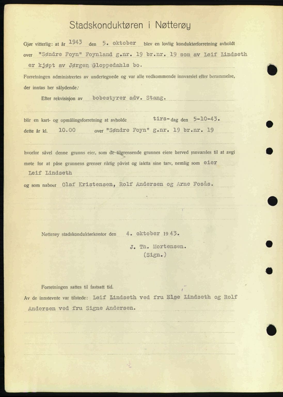 Tønsberg sorenskriveri, AV/SAKO-A-130/G/Ga/Gaa/L0014: Mortgage book no. A14, 1943-1944, Diary no: : 2602/1943