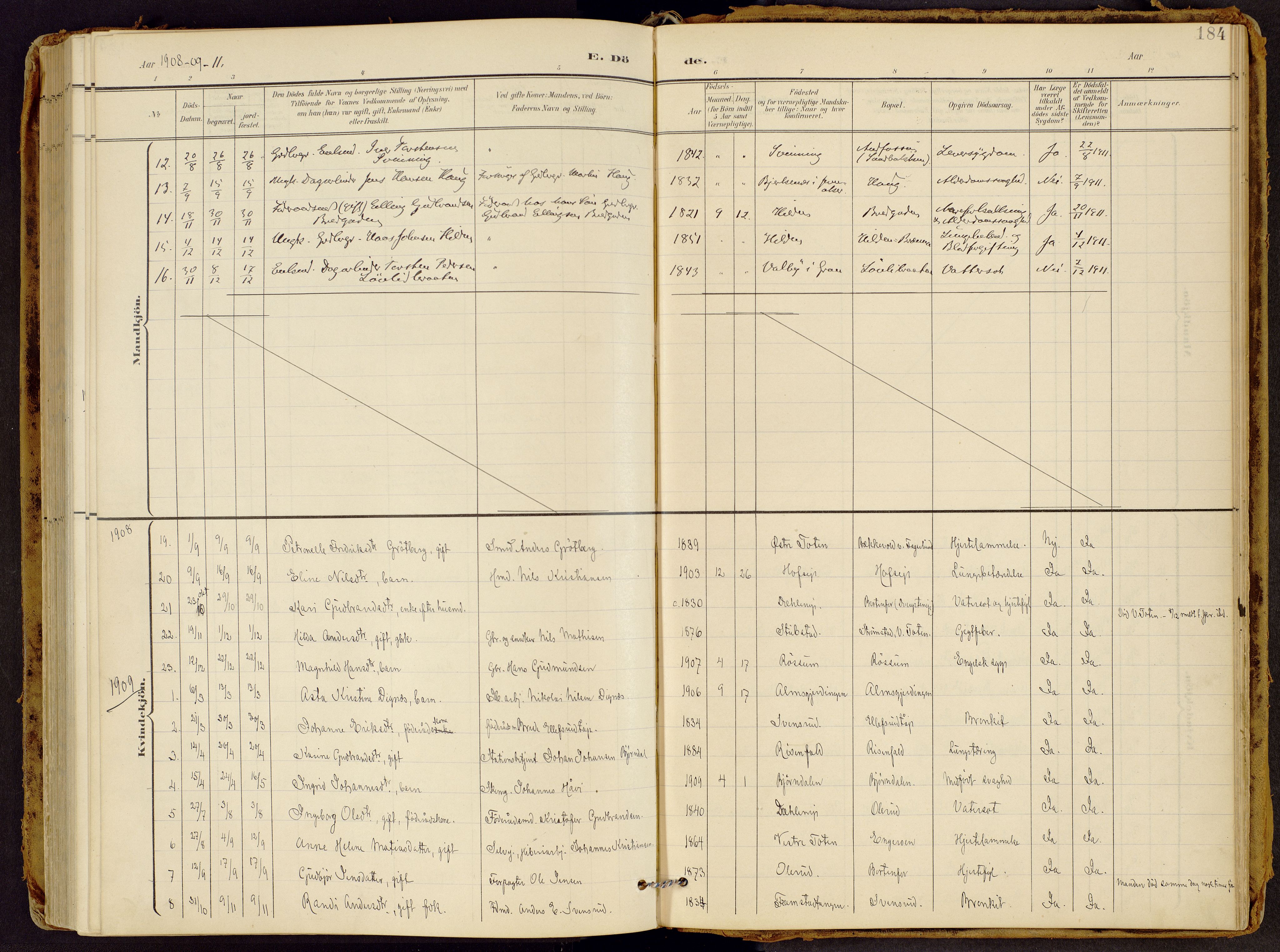 Brandbu prestekontor, AV/SAH-PREST-114/H/Ha/Haa/L0002: Parish register (official) no. 2, 1899-1914, p. 184
