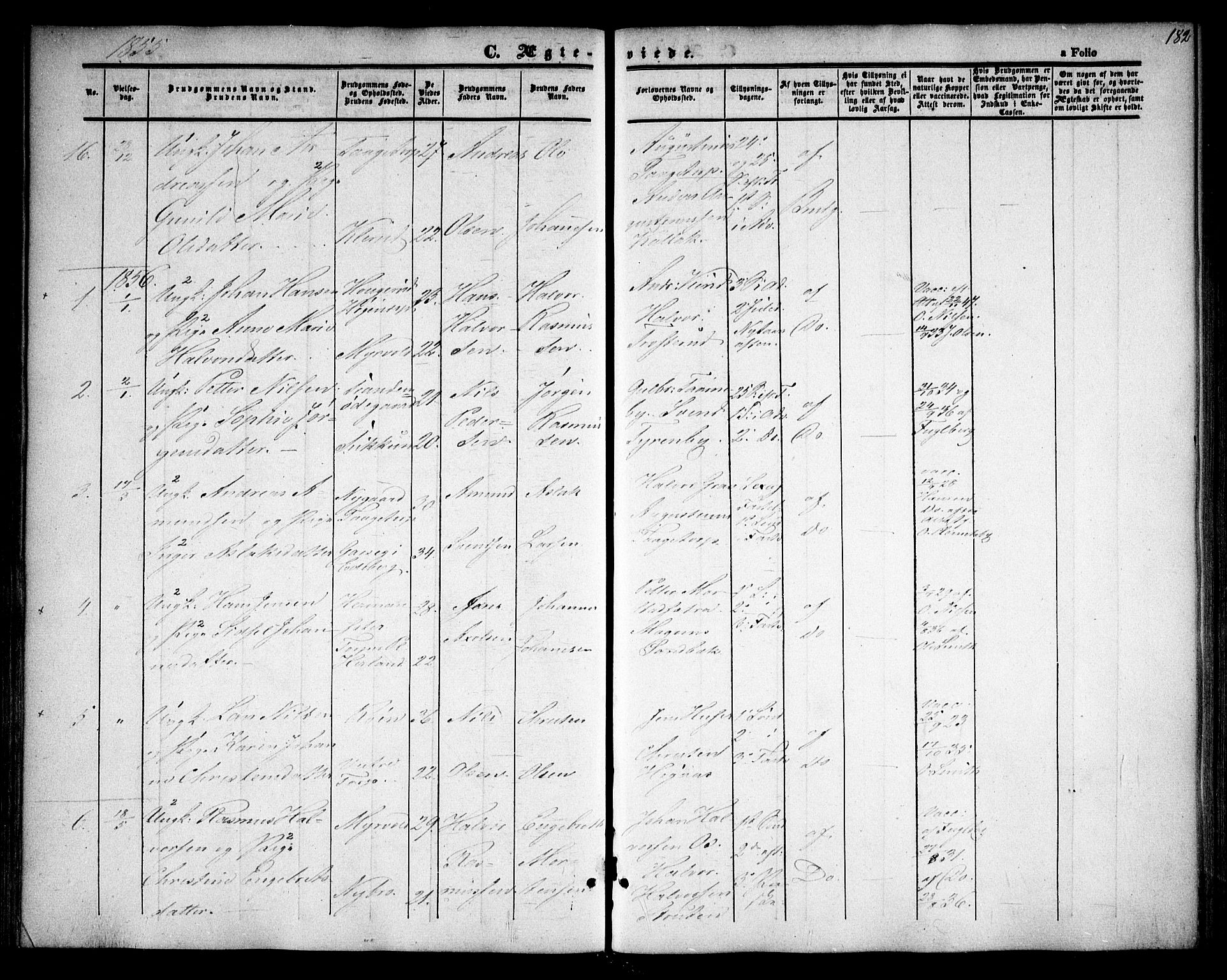 Rødenes prestekontor Kirkebøker, AV/SAO-A-2005/F/Fa/L0006: Parish register (official) no. I 6, 1850-1859, p. 182