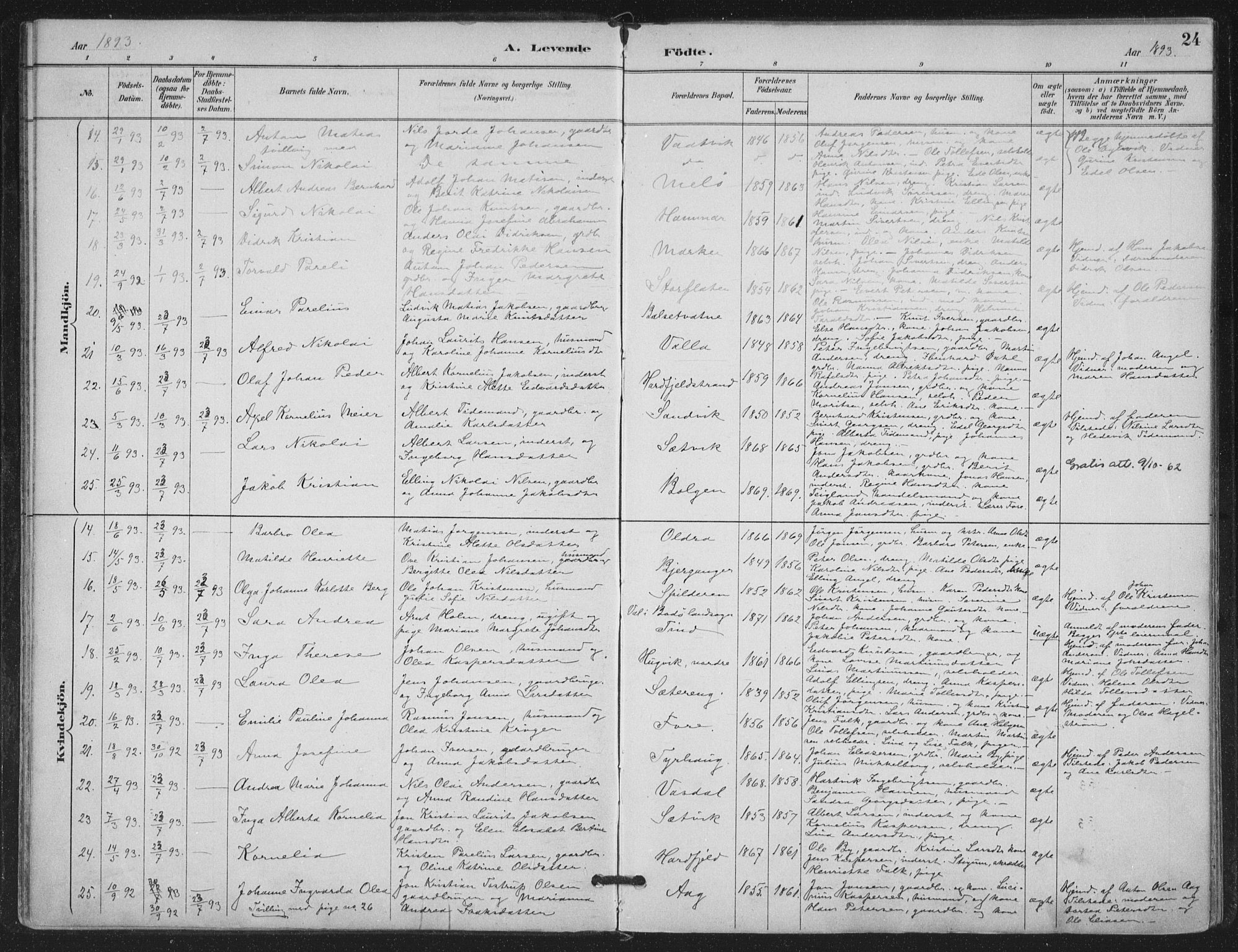 Ministerialprotokoller, klokkerbøker og fødselsregistre - Nordland, AV/SAT-A-1459/843/L0628: Parish register (official) no. 843A03, 1889-1907, p. 24