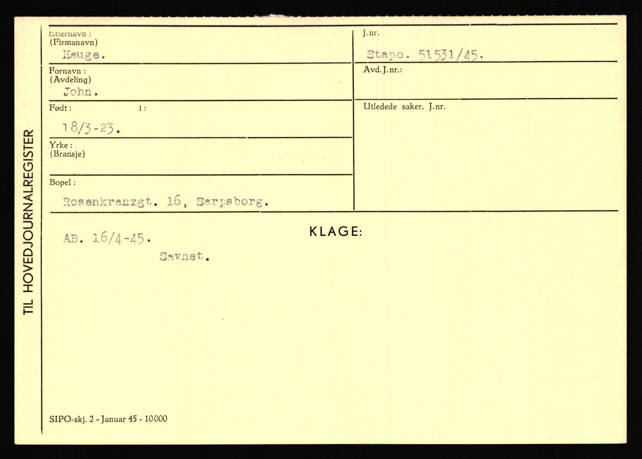 Statspolitiet - Hovedkontoret / Osloavdelingen, AV/RA-S-1329/C/Ca/L0006: Hanche - Hokstvedt, 1943-1945, p. 2287