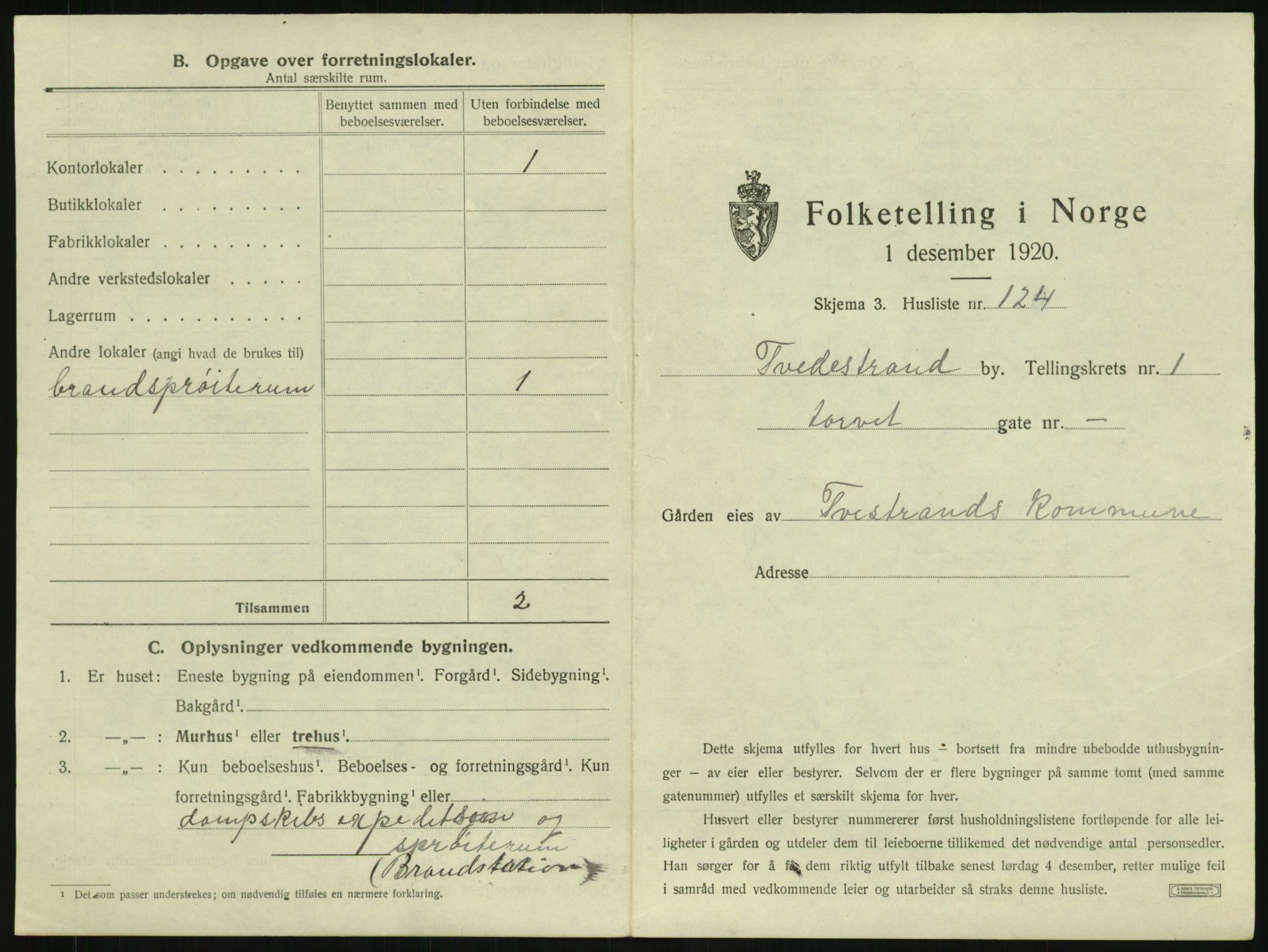 SAK, 1920 census for Tvedestrand, 1920, p. 269