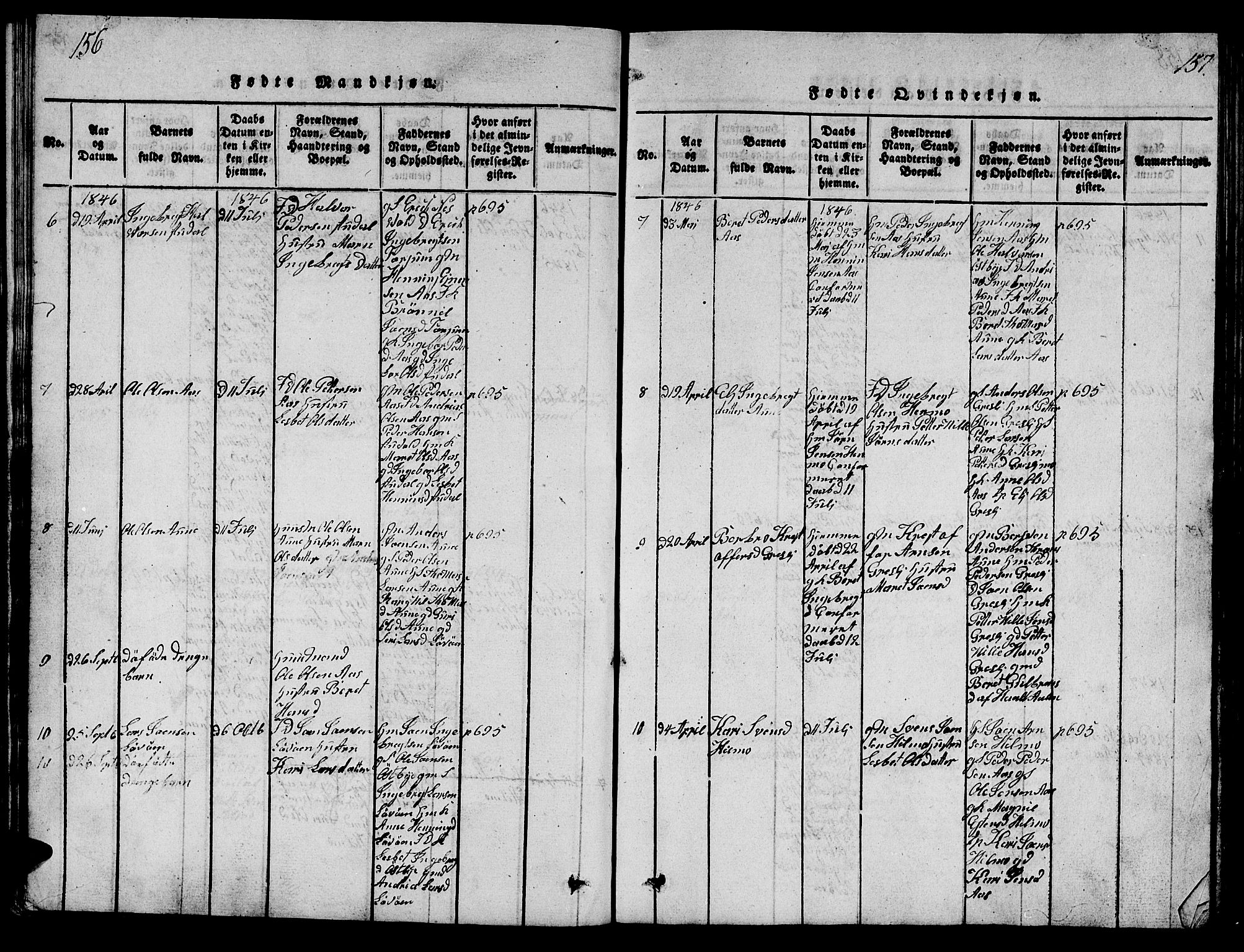 Ministerialprotokoller, klokkerbøker og fødselsregistre - Sør-Trøndelag, SAT/A-1456/698/L1164: Parish register (copy) no. 698C01, 1816-1861, p. 156-157