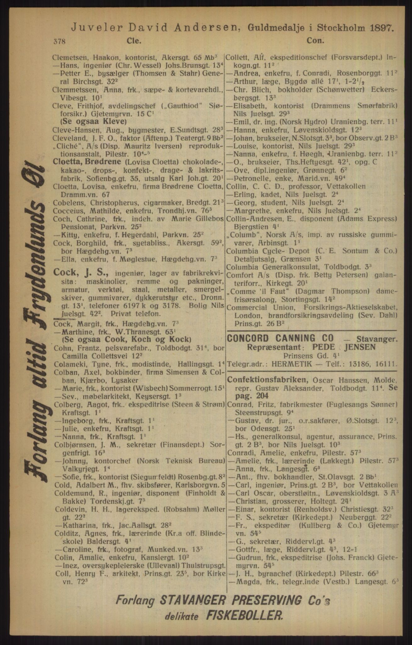 Kristiania/Oslo adressebok, PUBL/-, 1915, p. 378