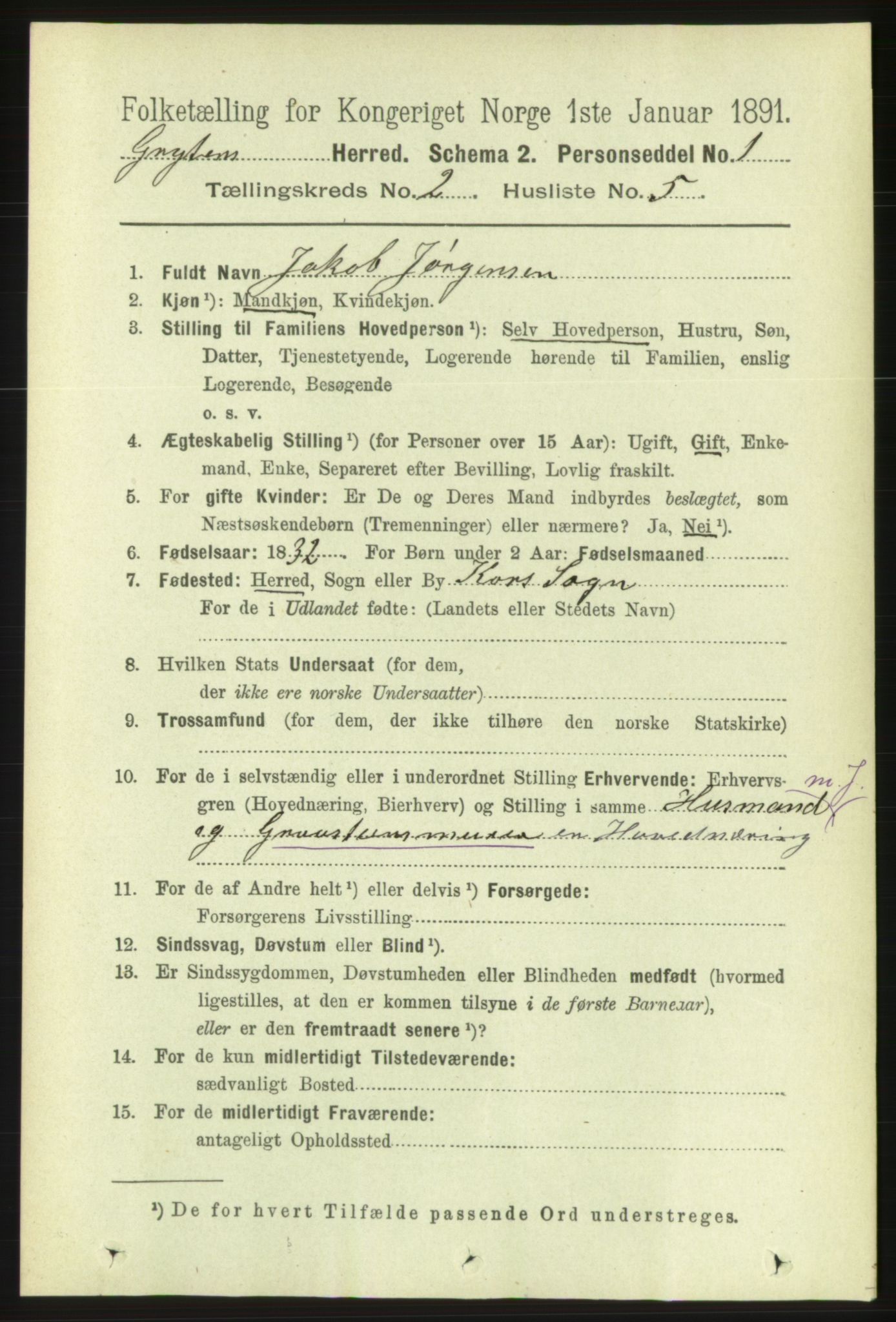 RA, 1891 census for 1539 Grytten, 1891, p. 450