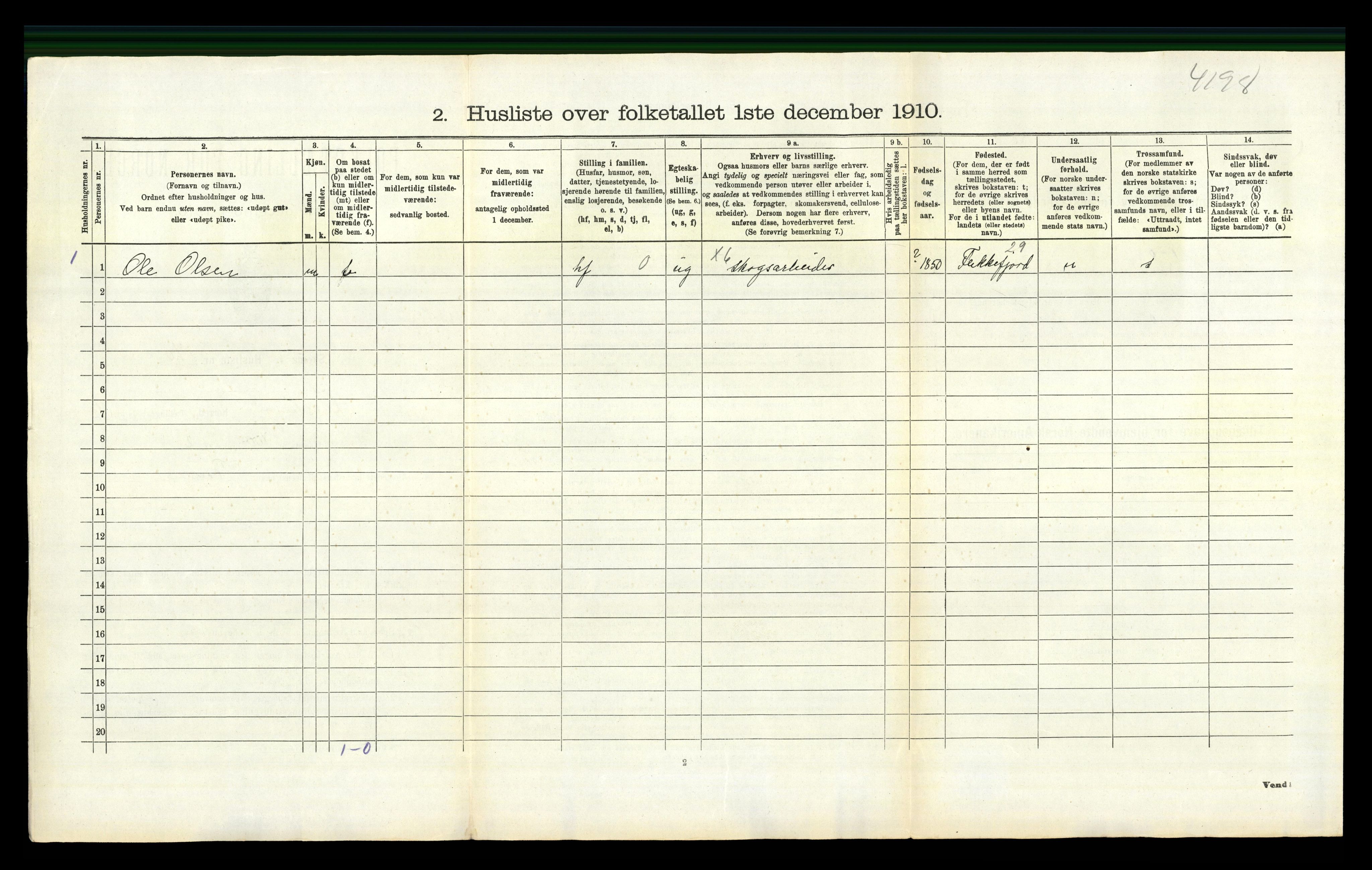 RA, 1910 census for Flesberg, 1910, p. 812