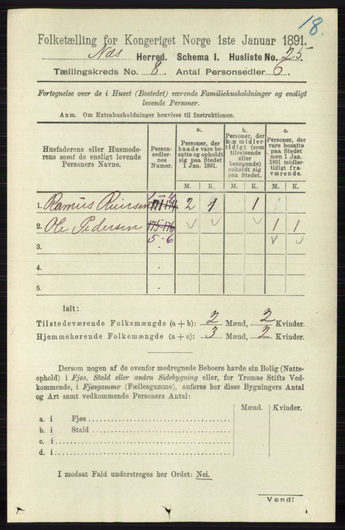 RA, 1891 census for 0616 Nes, 1891, p. 4072