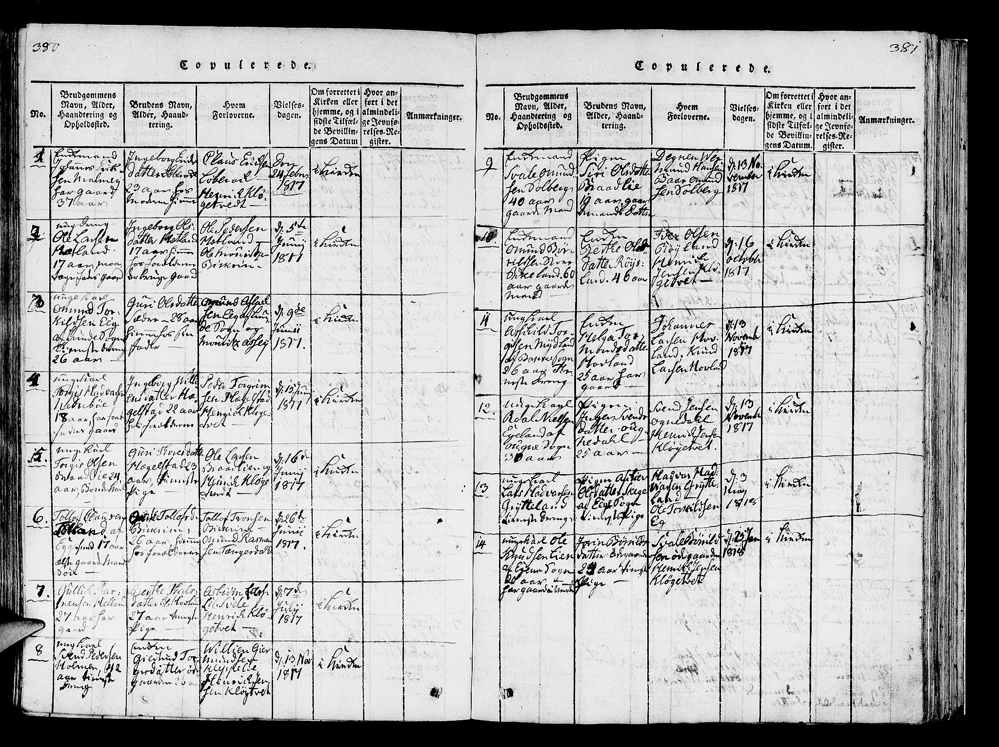 Helleland sokneprestkontor, SAST/A-101810: Parish register (official) no. A 5, 1815-1834, p. 380-381