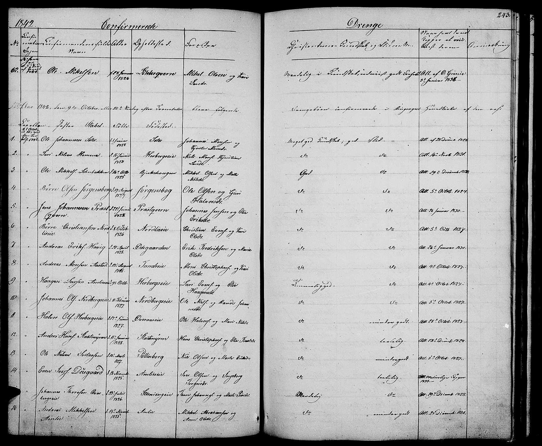 Ringsaker prestekontor, AV/SAH-PREST-014/L/La/L0005: Parish register (copy) no. 5, 1839-1850, p. 243