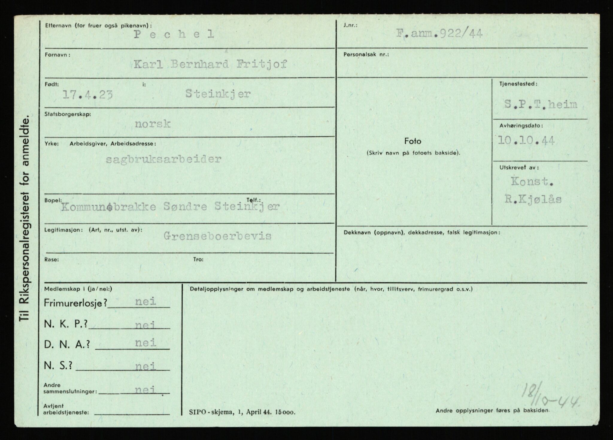 Statspolitiet - Hovedkontoret / Osloavdelingen, AV/RA-S-1329/C/Ca/L0012: Oanæs - Quistgaard	, 1943-1945, p. 3121