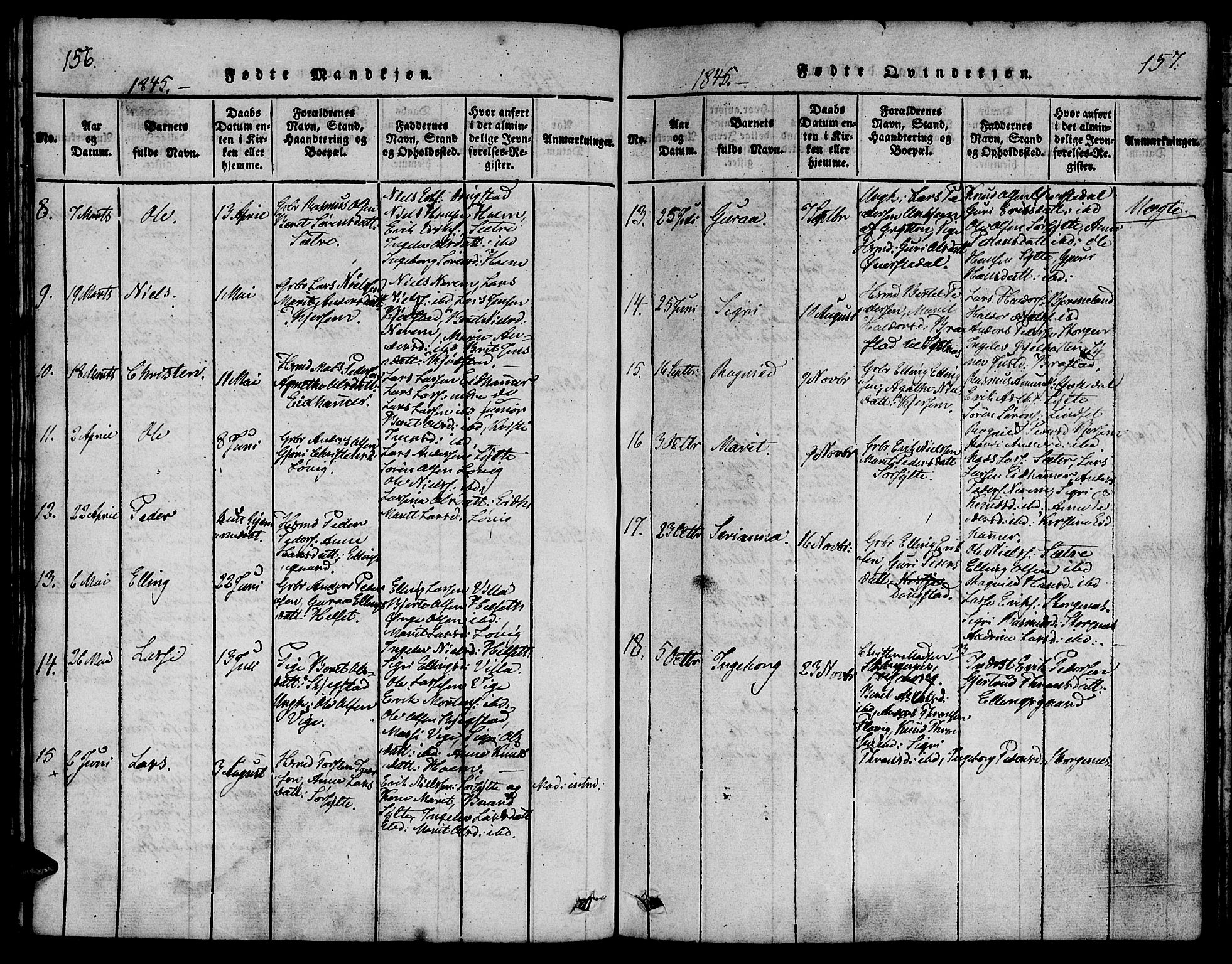 Ministerialprotokoller, klokkerbøker og fødselsregistre - Møre og Romsdal, AV/SAT-A-1454/541/L0544: Parish register (official) no. 541A01, 1818-1847, p. 156-157