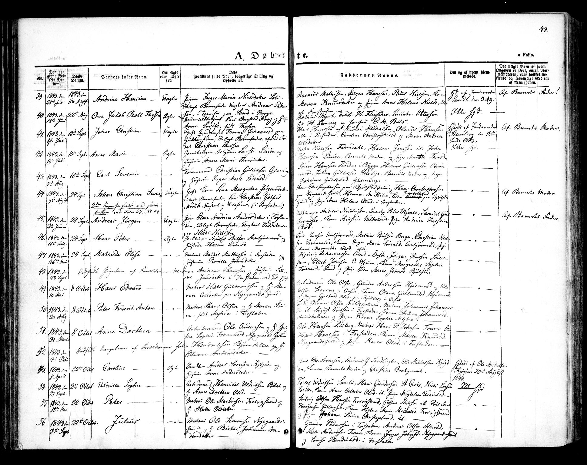 Glemmen prestekontor Kirkebøker, AV/SAO-A-10908/F/Fa/L0005: Parish register (official) no. 5, 1838-1852, p. 43