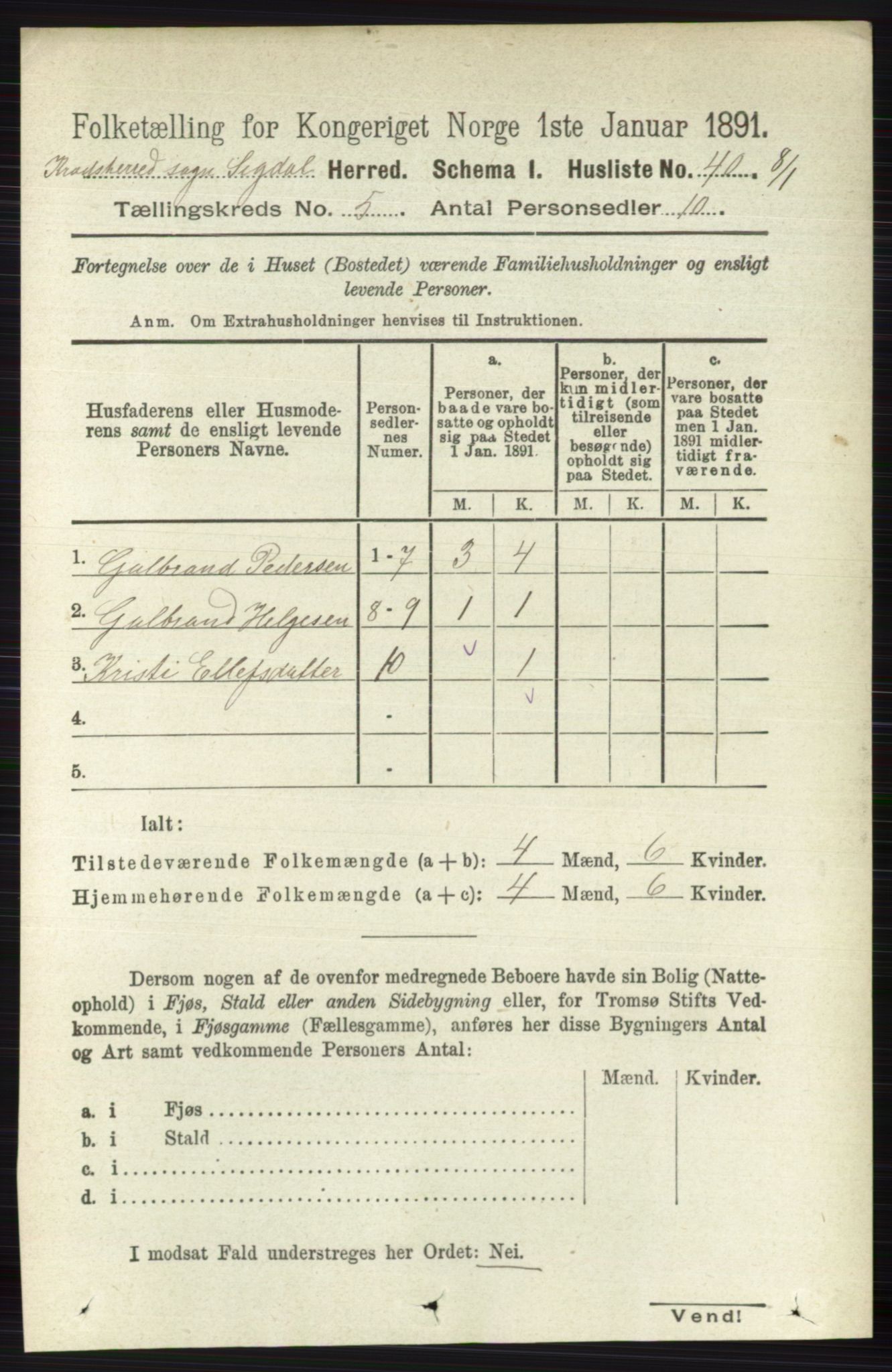 RA, 1891 census for 0621 Sigdal, 1891, p. 6309