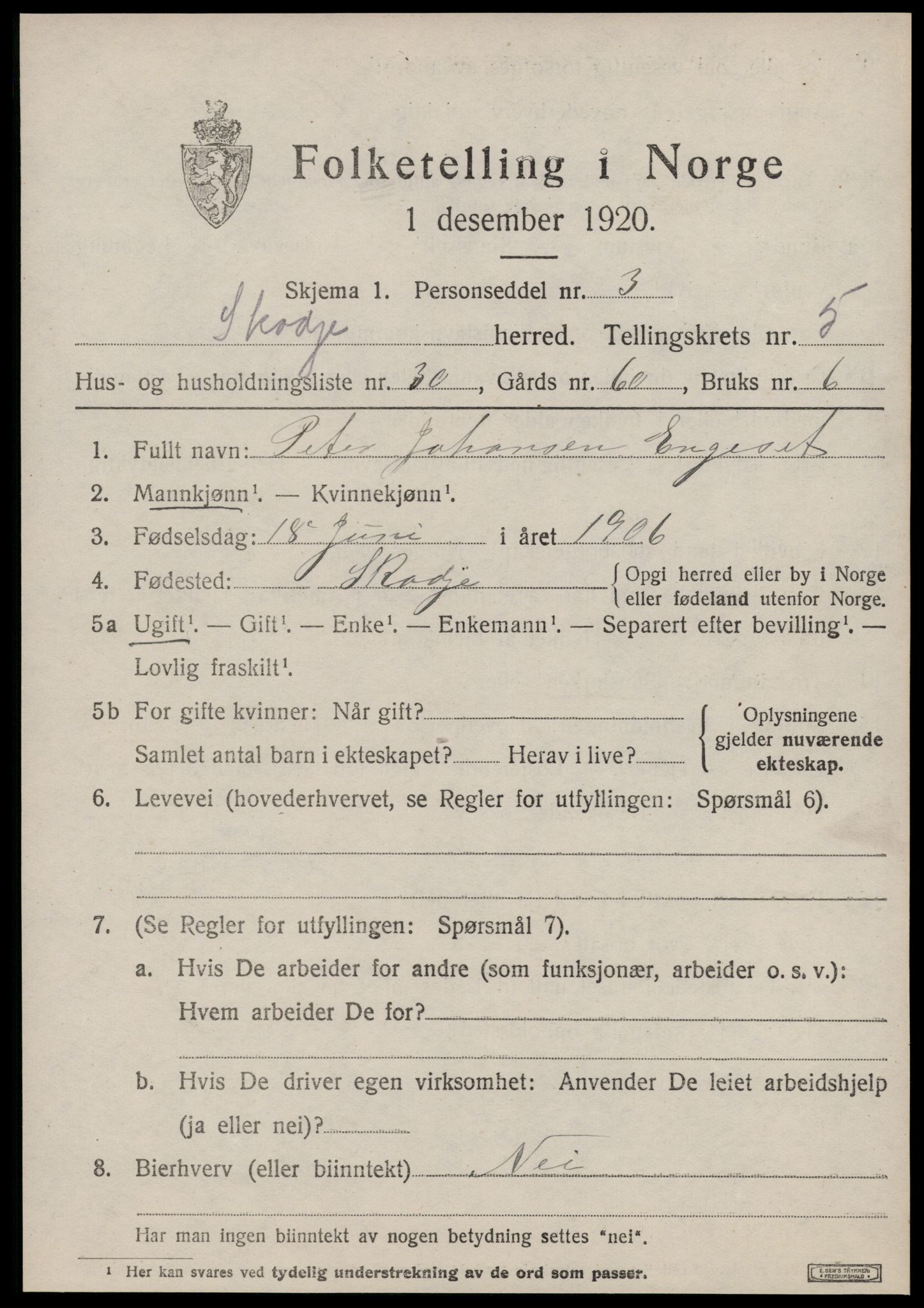 SAT, 1920 census for Skodje, 1920, p. 2609