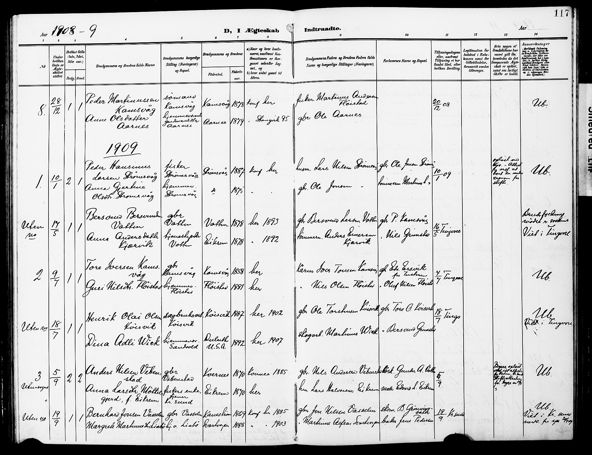 Ministerialprotokoller, klokkerbøker og fødselsregistre - Møre og Romsdal, AV/SAT-A-1454/587/L1001: Parish register (copy) no. 587C01, 1906-1927, p. 117