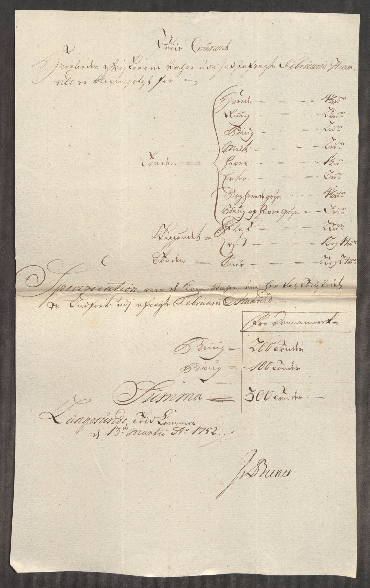 Rentekammeret inntil 1814, Realistisk ordnet avdeling, RA/EA-4070/Oe/L0004: [Ø1]: Priskuranter, 1749-1752, p. 926
