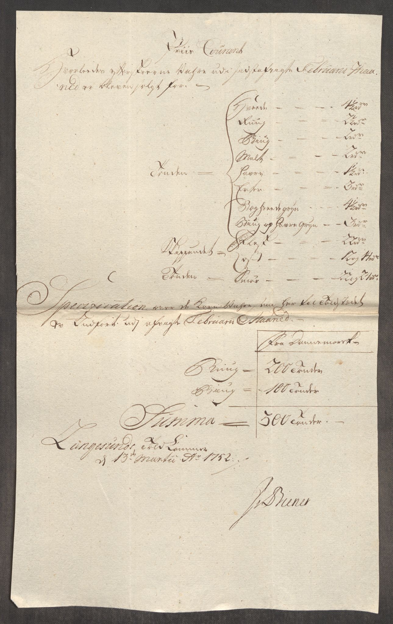 Rentekammeret inntil 1814, Realistisk ordnet avdeling, AV/RA-EA-4070/Oe/L0004: [Ø1]: Priskuranter, 1749-1752, p. 926