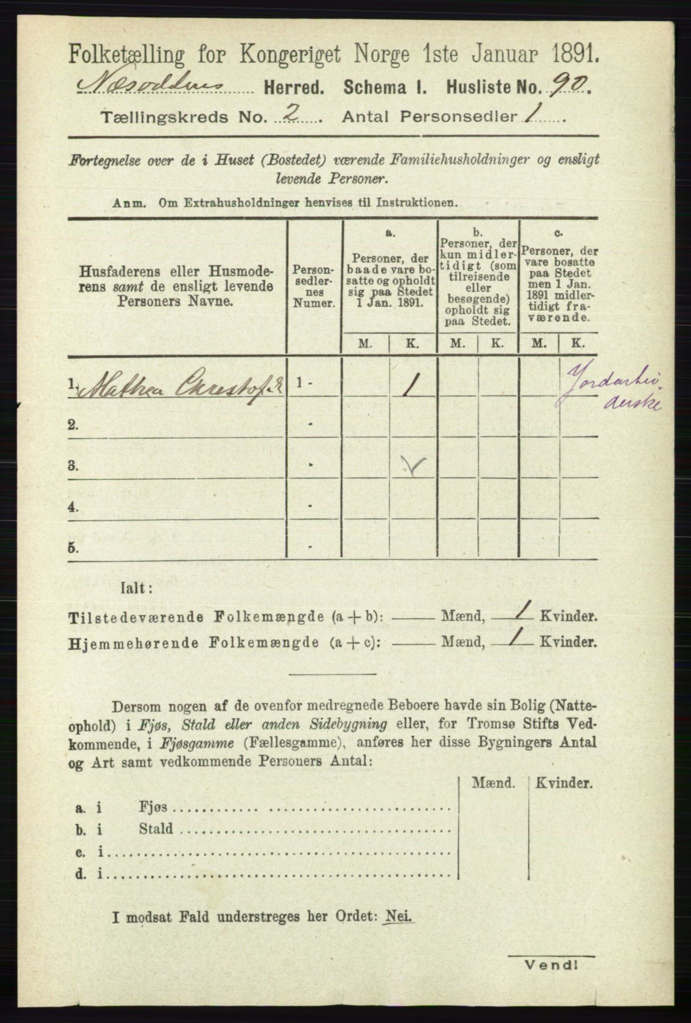 RA, 1891 census for 0216 Nesodden, 1891, p. 476