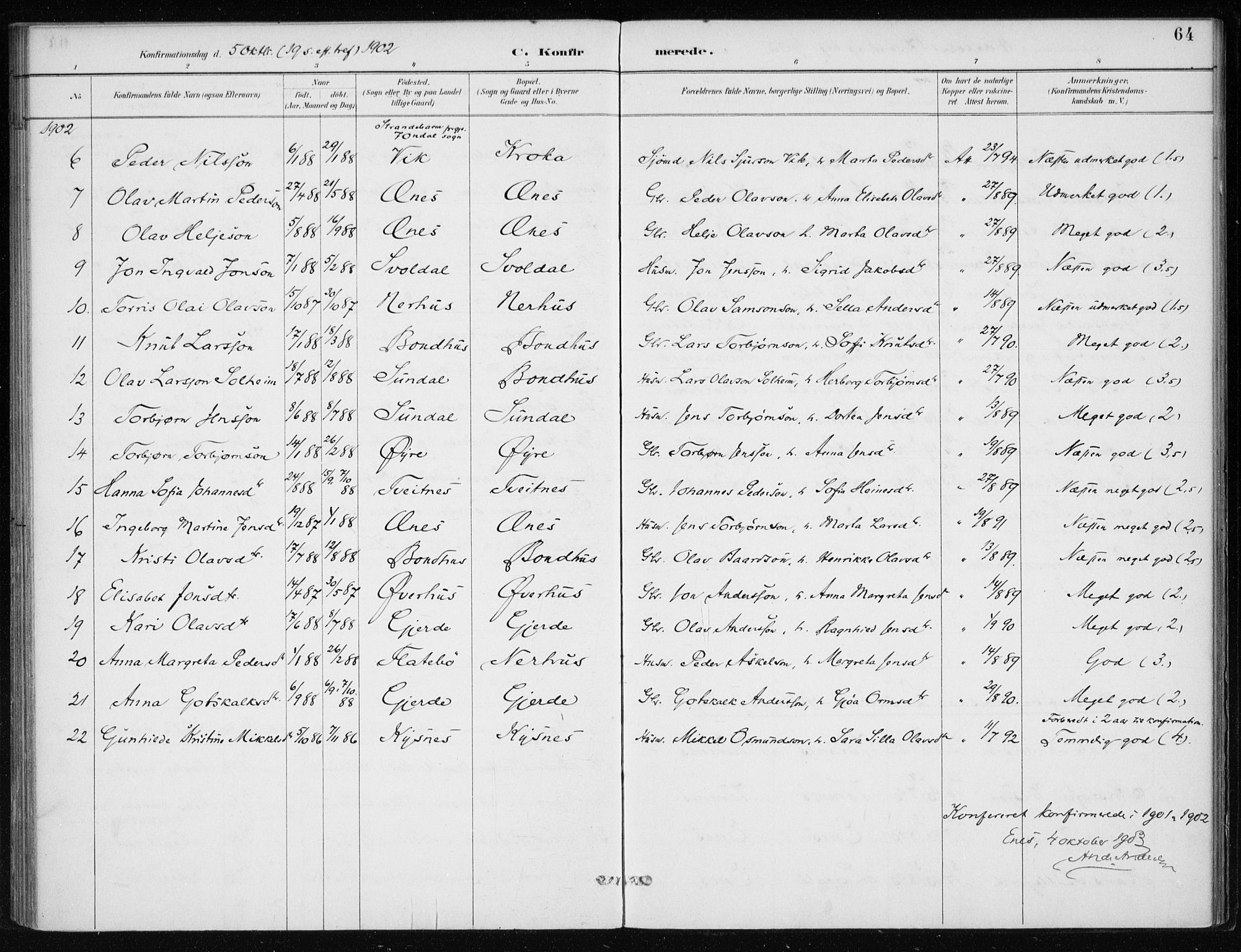 Kvinnherad sokneprestembete, SAB/A-76401/H/Haa: Parish register (official) no. F 1, 1887-1912, p. 64