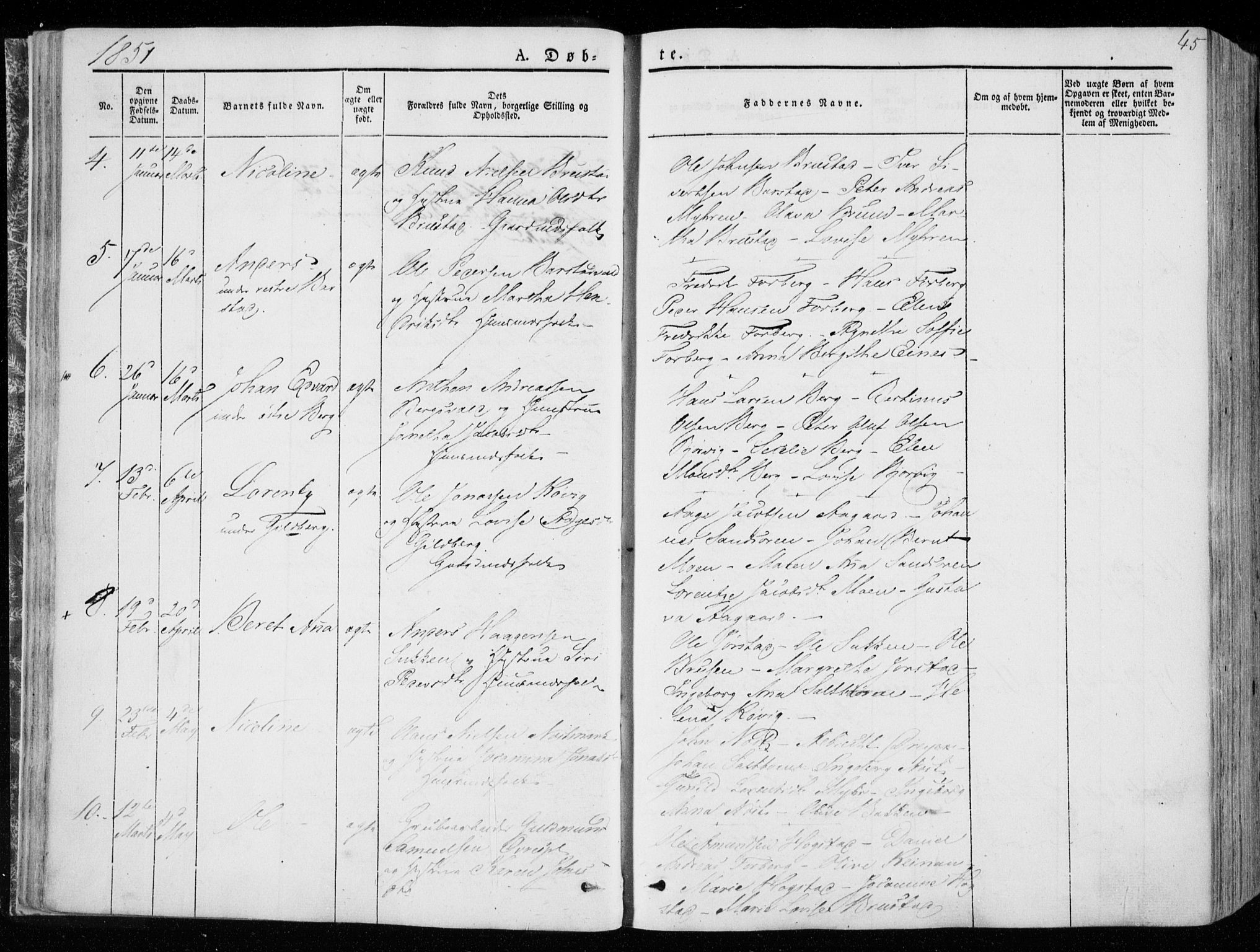 Ministerialprotokoller, klokkerbøker og fødselsregistre - Nord-Trøndelag, SAT/A-1458/722/L0218: Parish register (official) no. 722A05, 1843-1868, p. 45