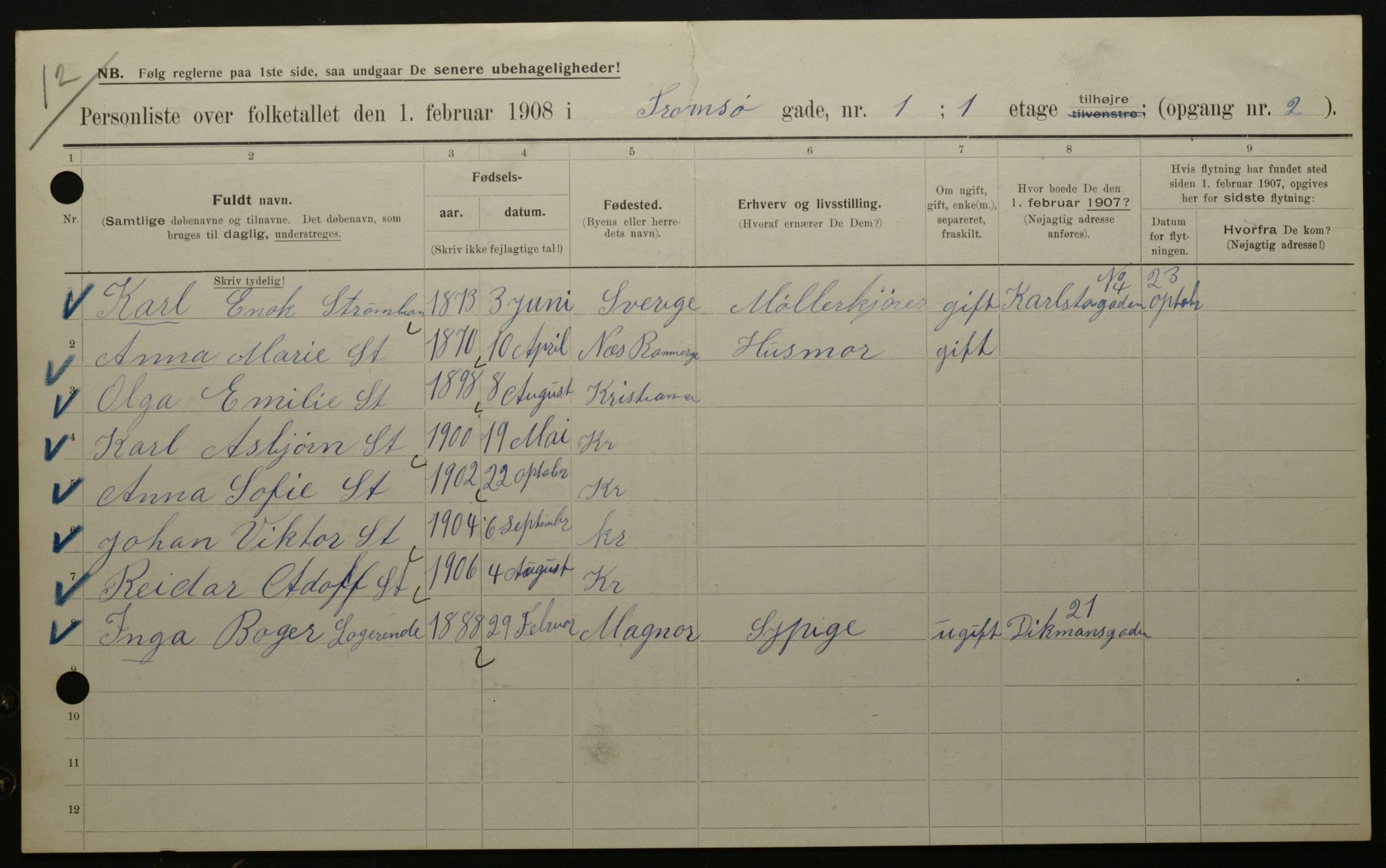 OBA, Municipal Census 1908 for Kristiania, 1908, p. 103978