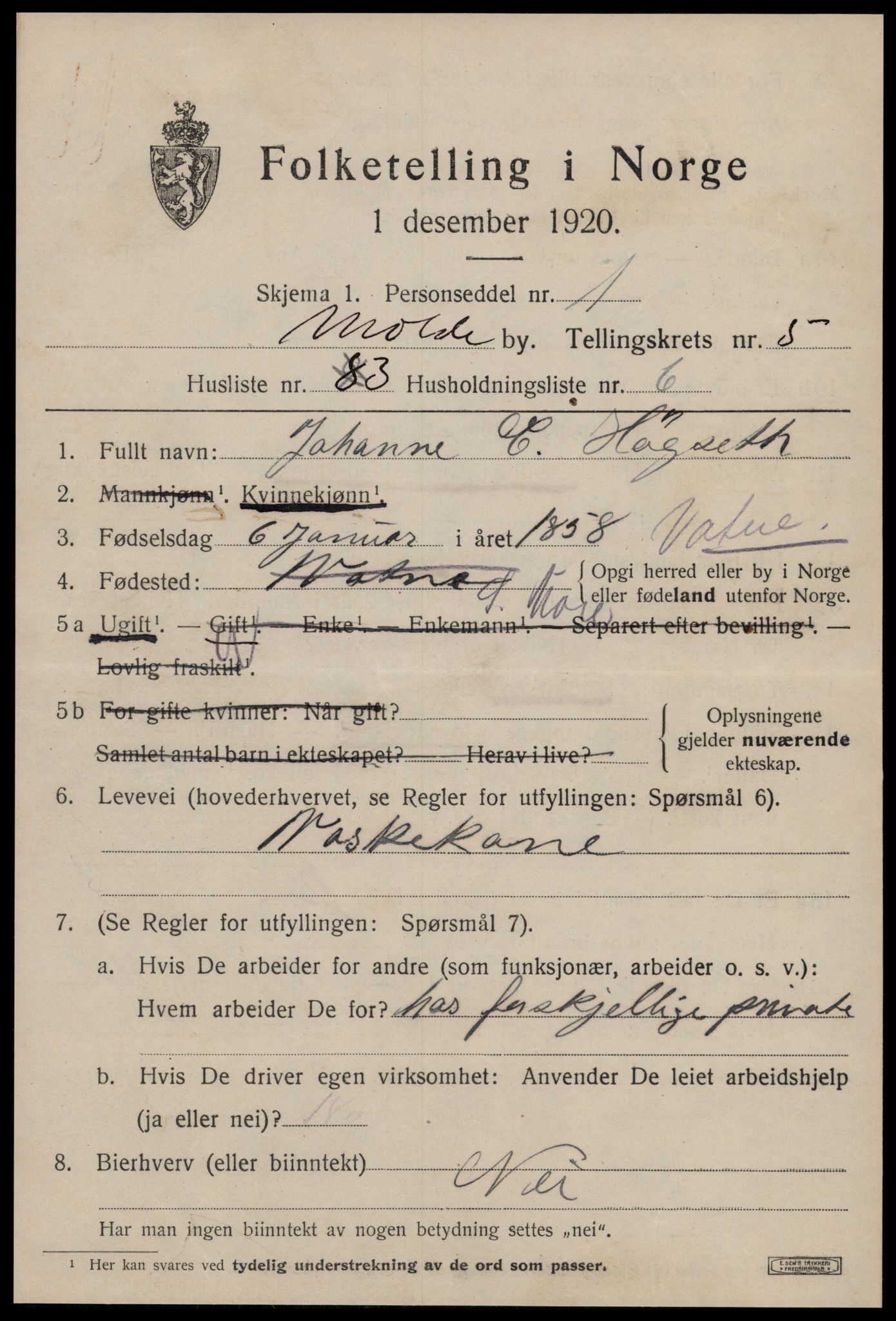 SAT, 1920 census for Molde, 1920, p. 8243