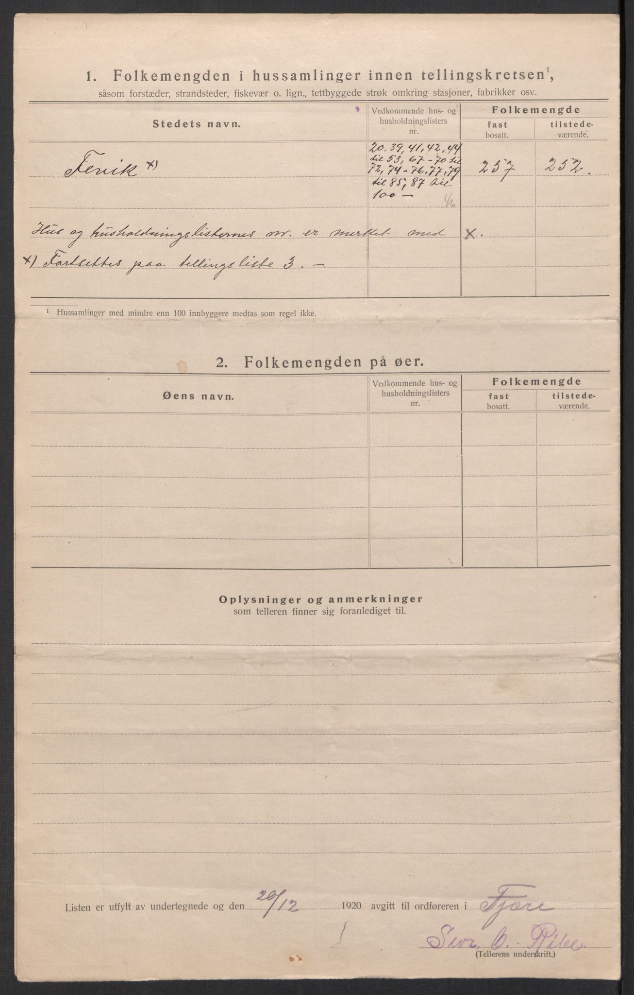 SAK, 1920 census for Fjære, 1920, p. 14